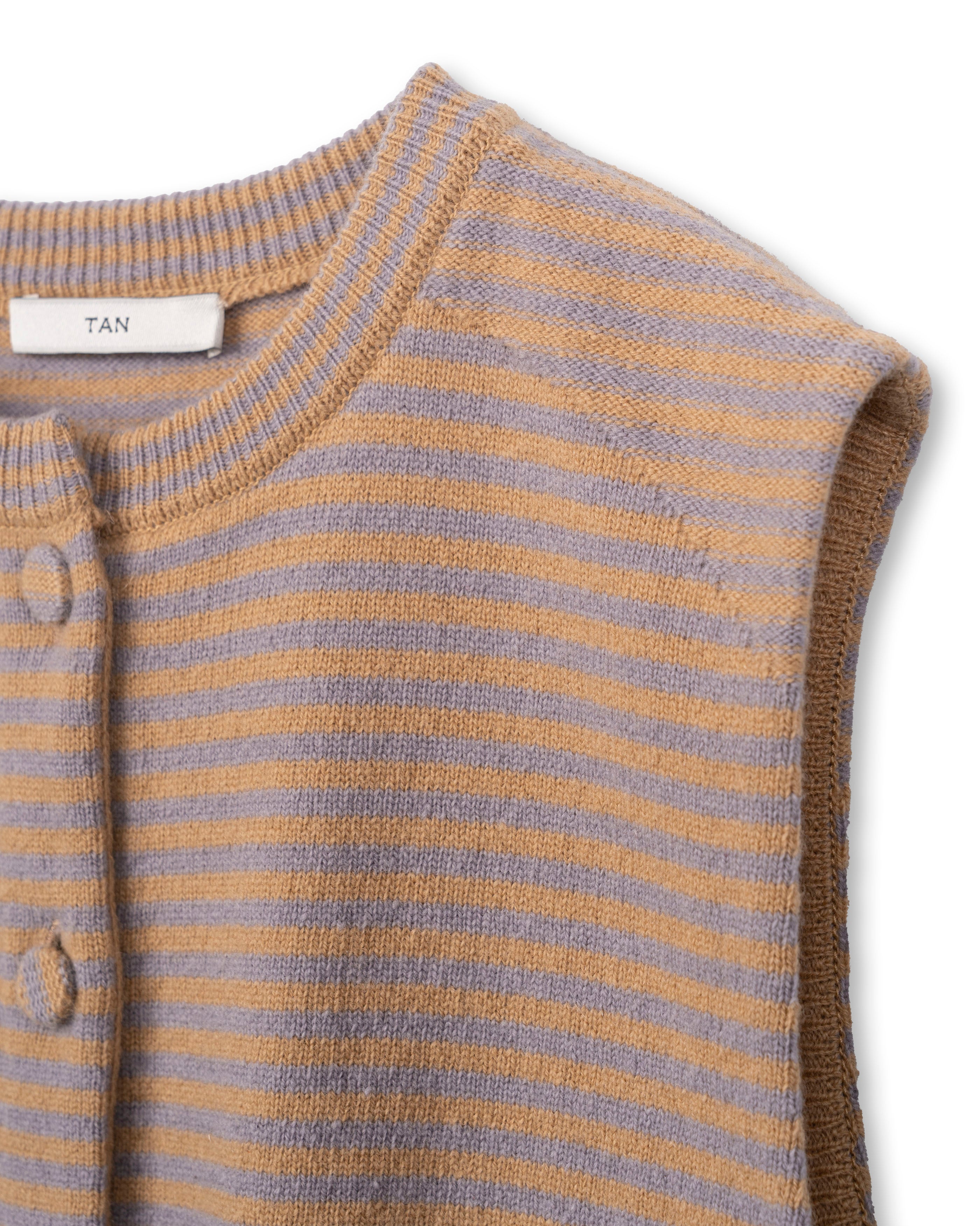 CASHMERE STRIPED KNIT VEST WITH LONG SCARF [CAMEL×LAVENDER]