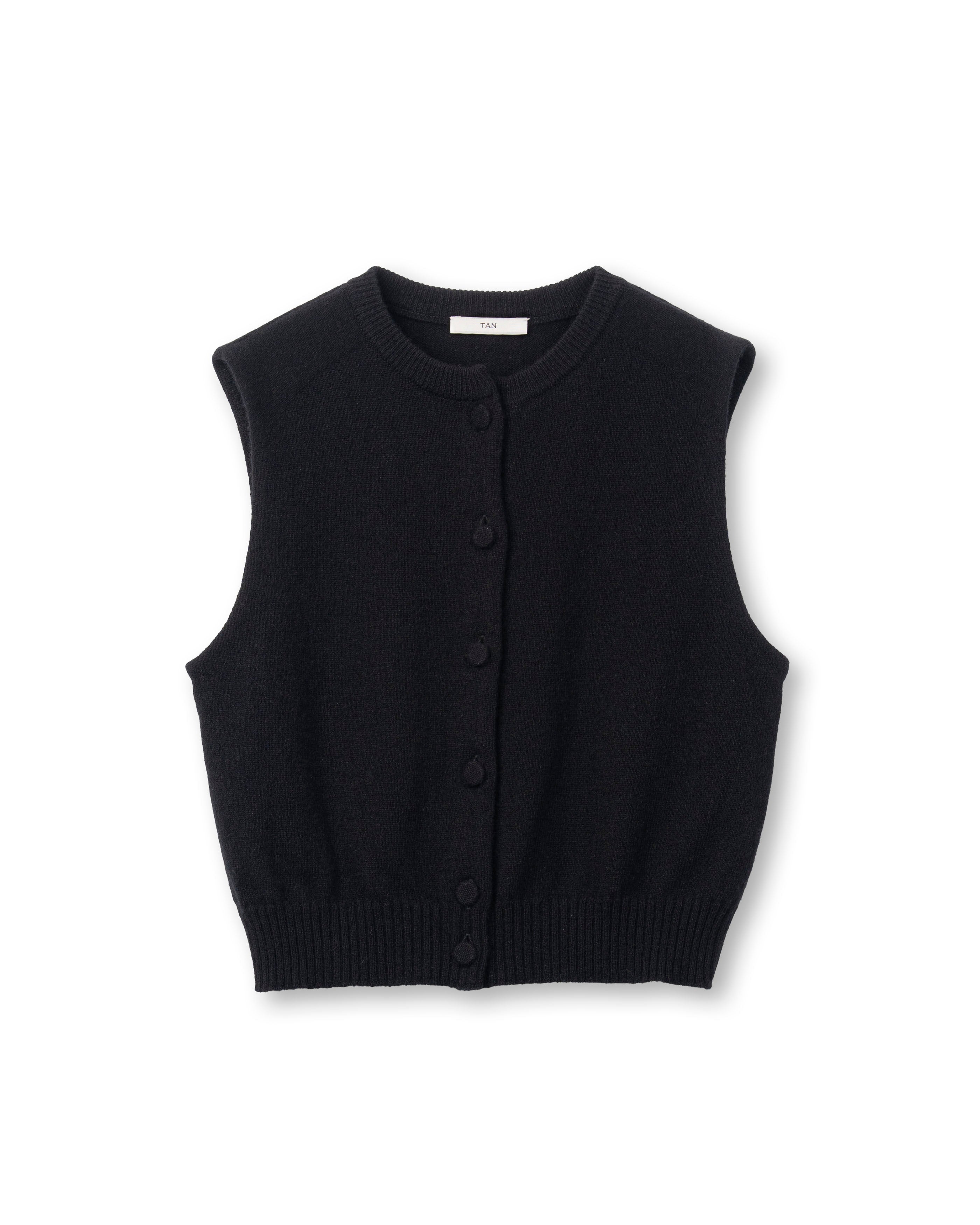 CASHMERE STRIPED KNIT VEST WITH LONG SCARF [BLACK]