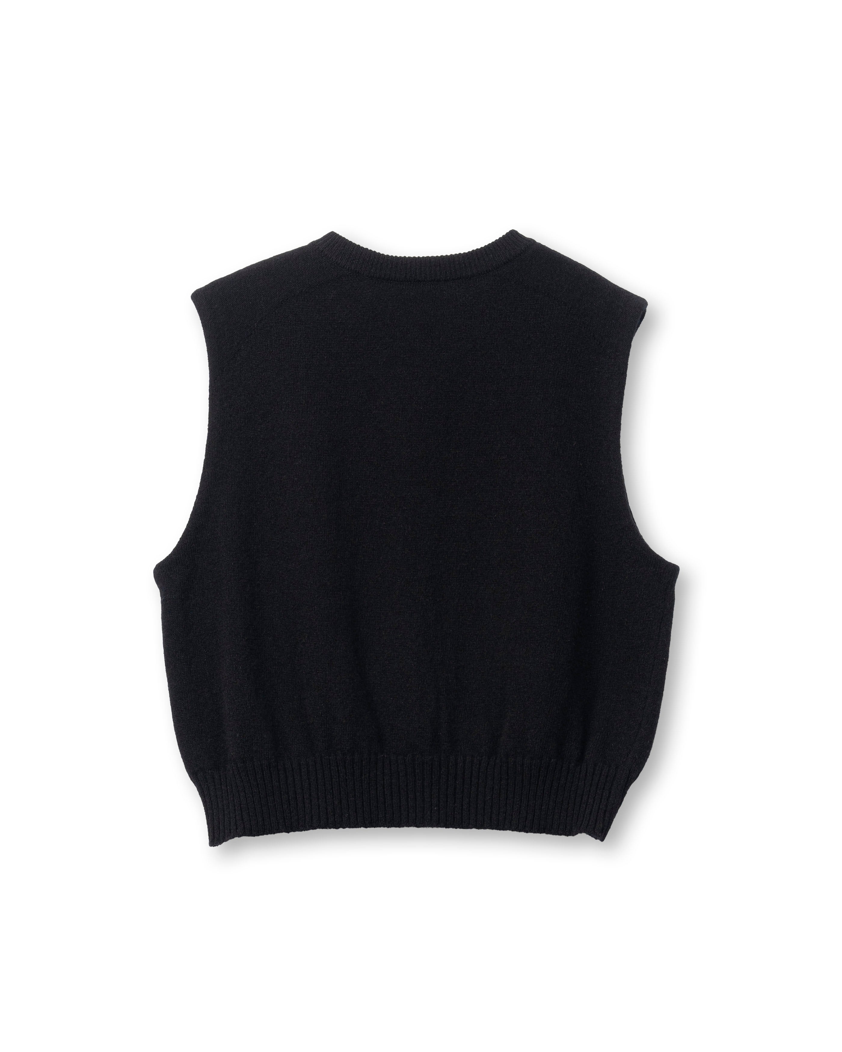 CASHMERE STRIPED KNIT VEST WITH LONG SCARF [BLACK]