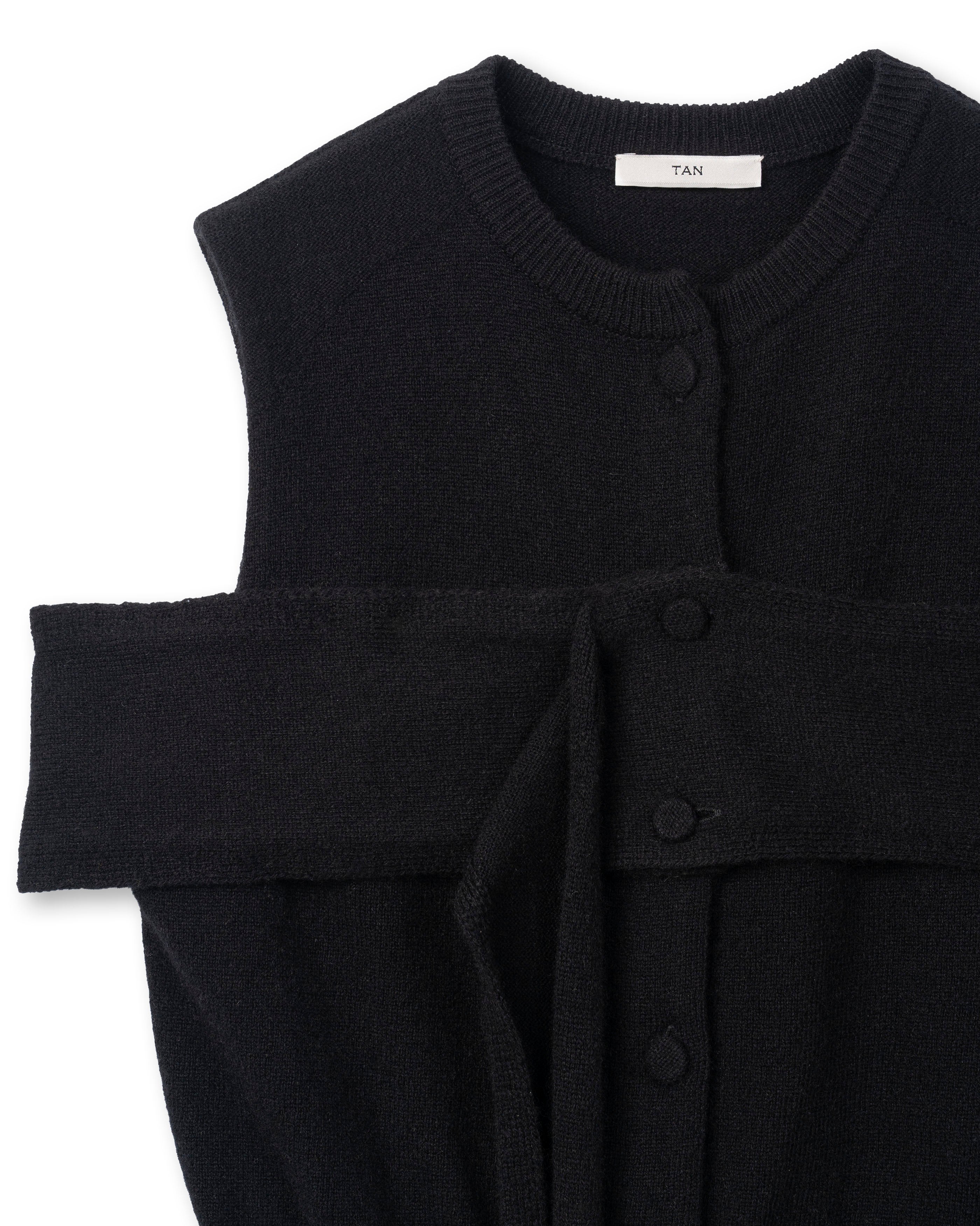 CASHMERE STRIPED KNIT VEST WITH LONG SCARF [BLACK]