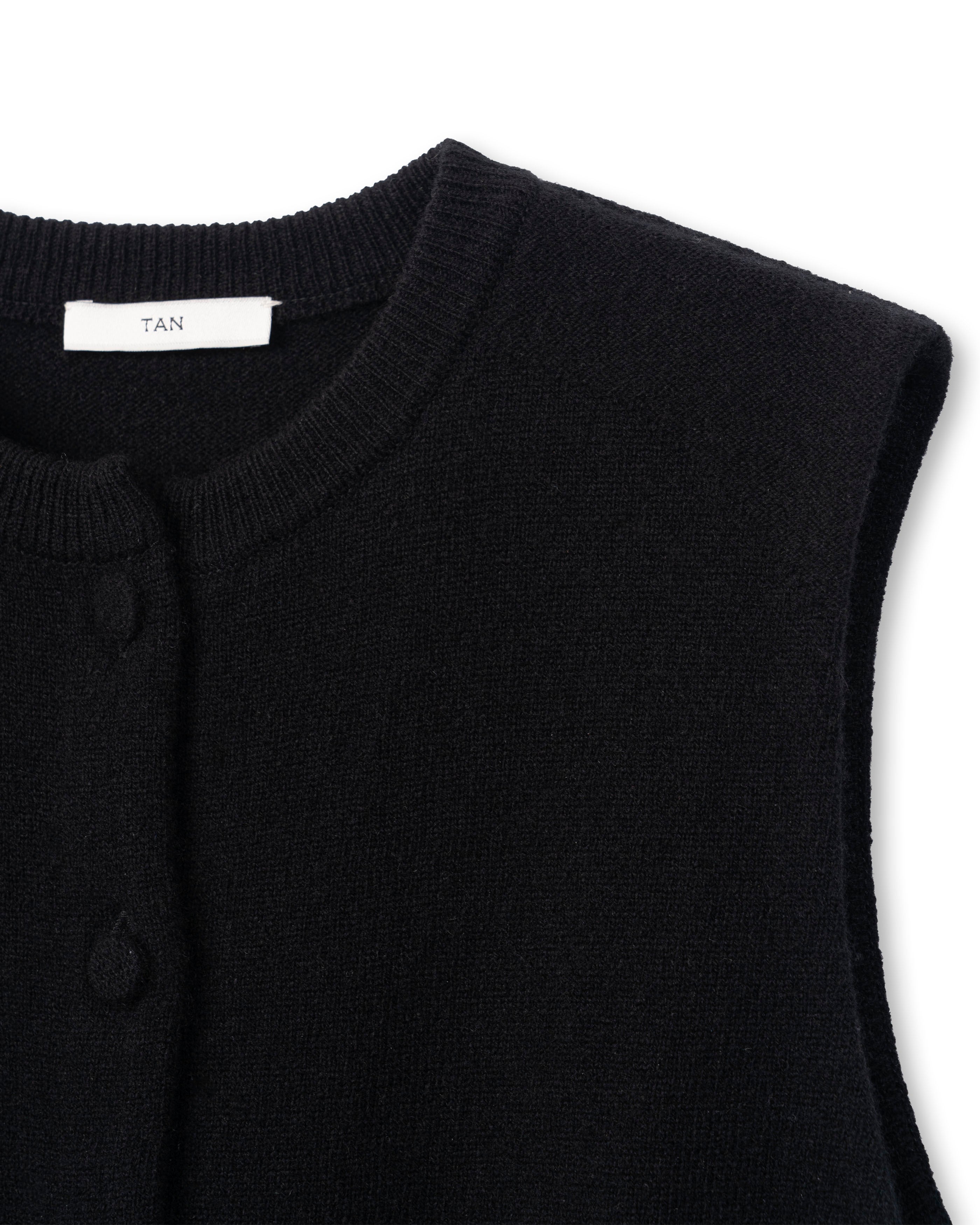 CASHMERE STRIPED KNIT VEST WITH LONG SCARF [BLACK]