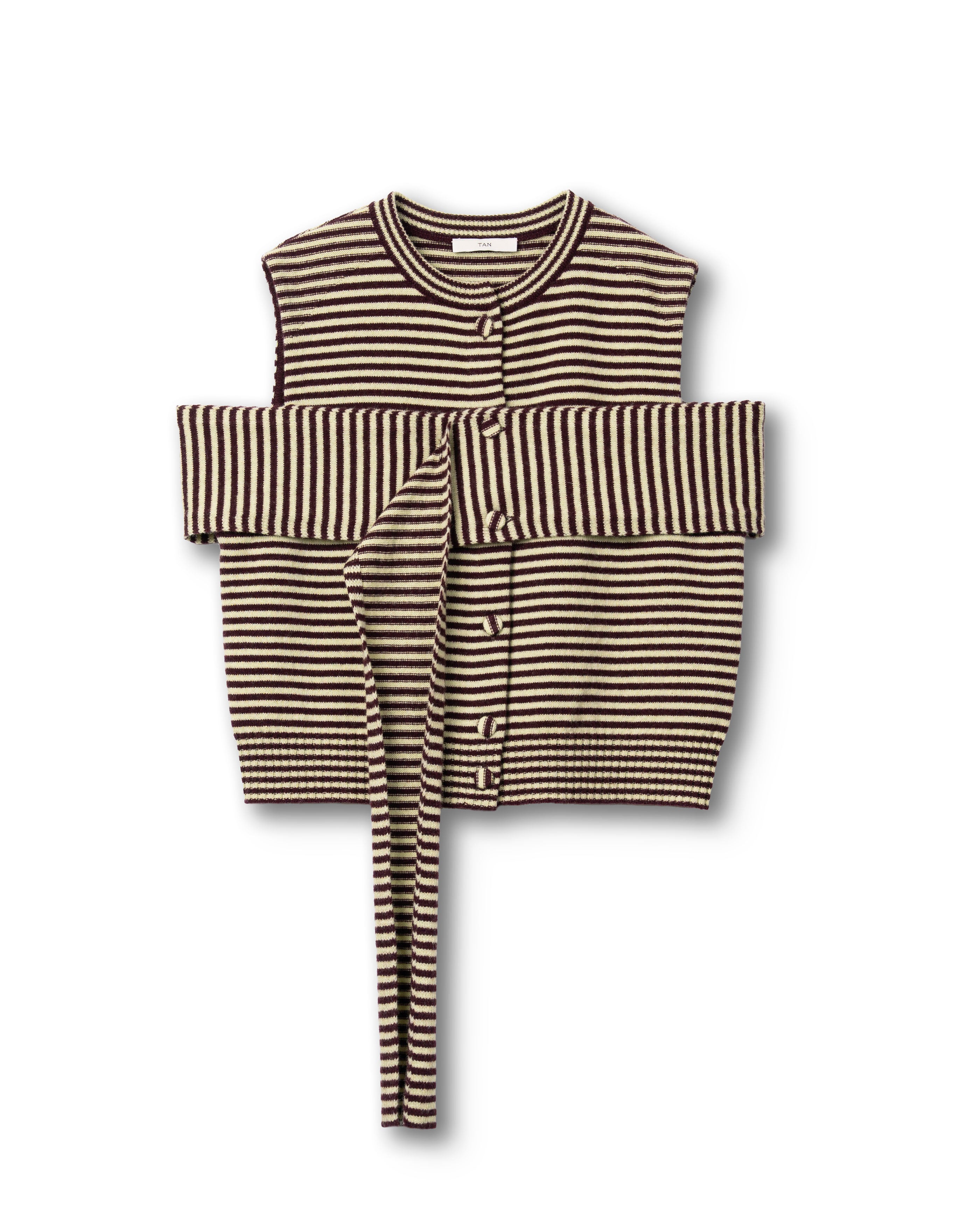 CASHMERE STRIPED KNIT VEST WITH LONG SCARF [WINE×LT GREEN]