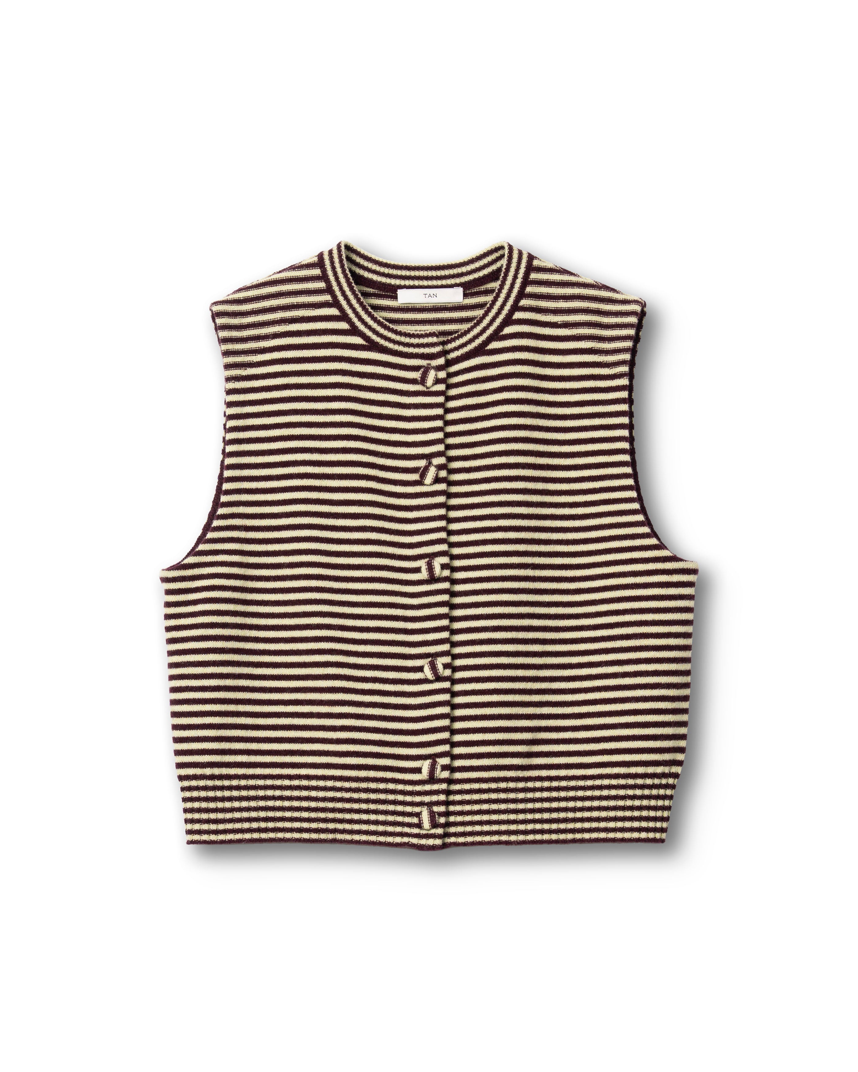 CASHMERE STRIPED KNIT VEST WITH LONG SCARF [WINE×LT GREEN]