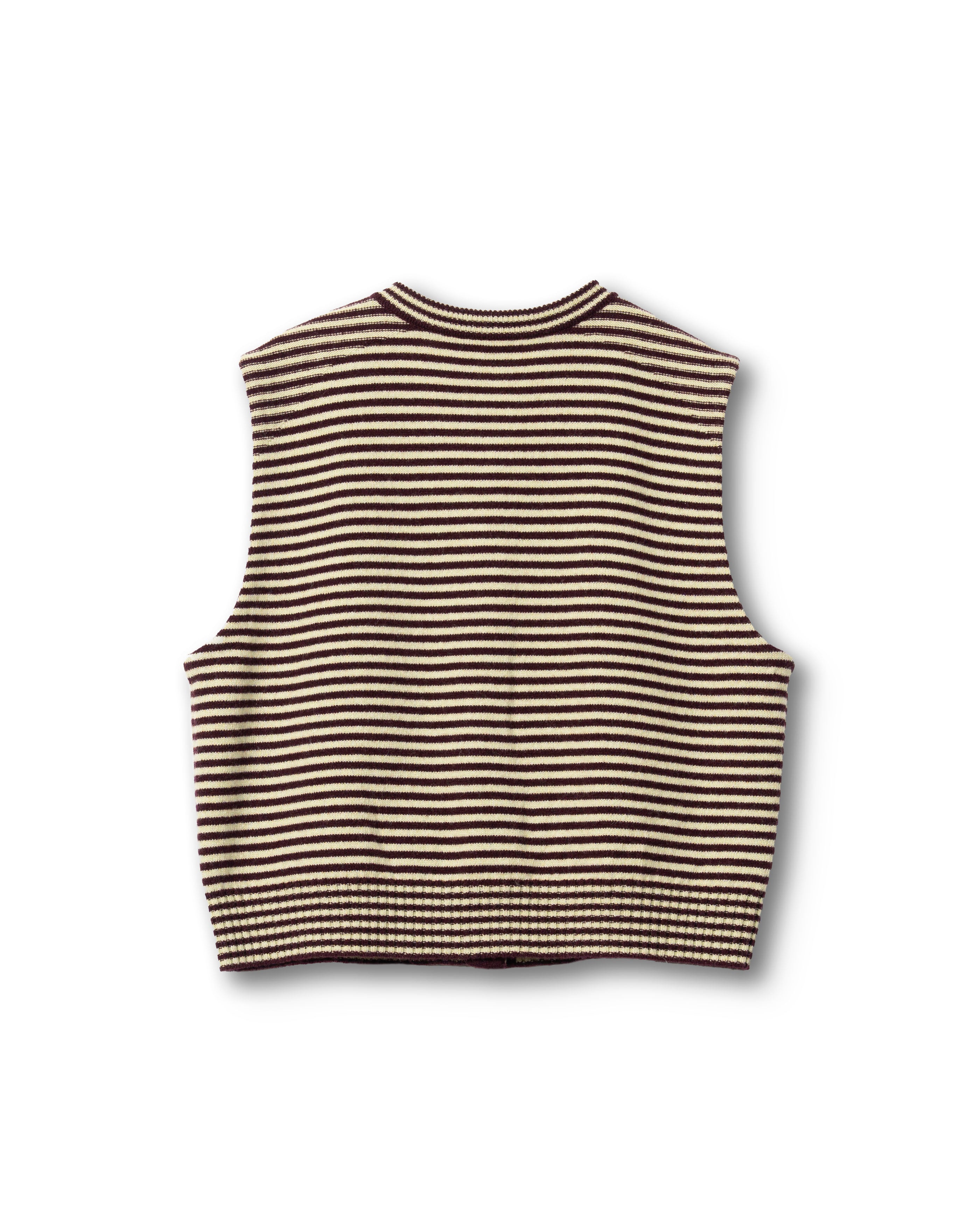 CASHMERE STRIPED KNIT VEST WITH LONG SCARF [WINE×LT GREEN]