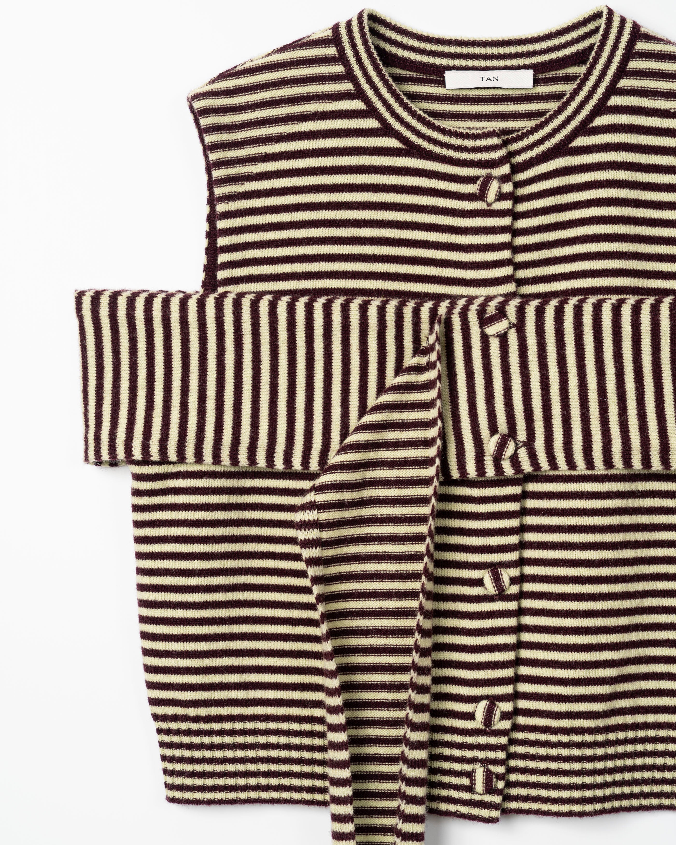 CASHMERE STRIPED KNIT VEST WITH LONG SCARF [WINE×LT GREEN]