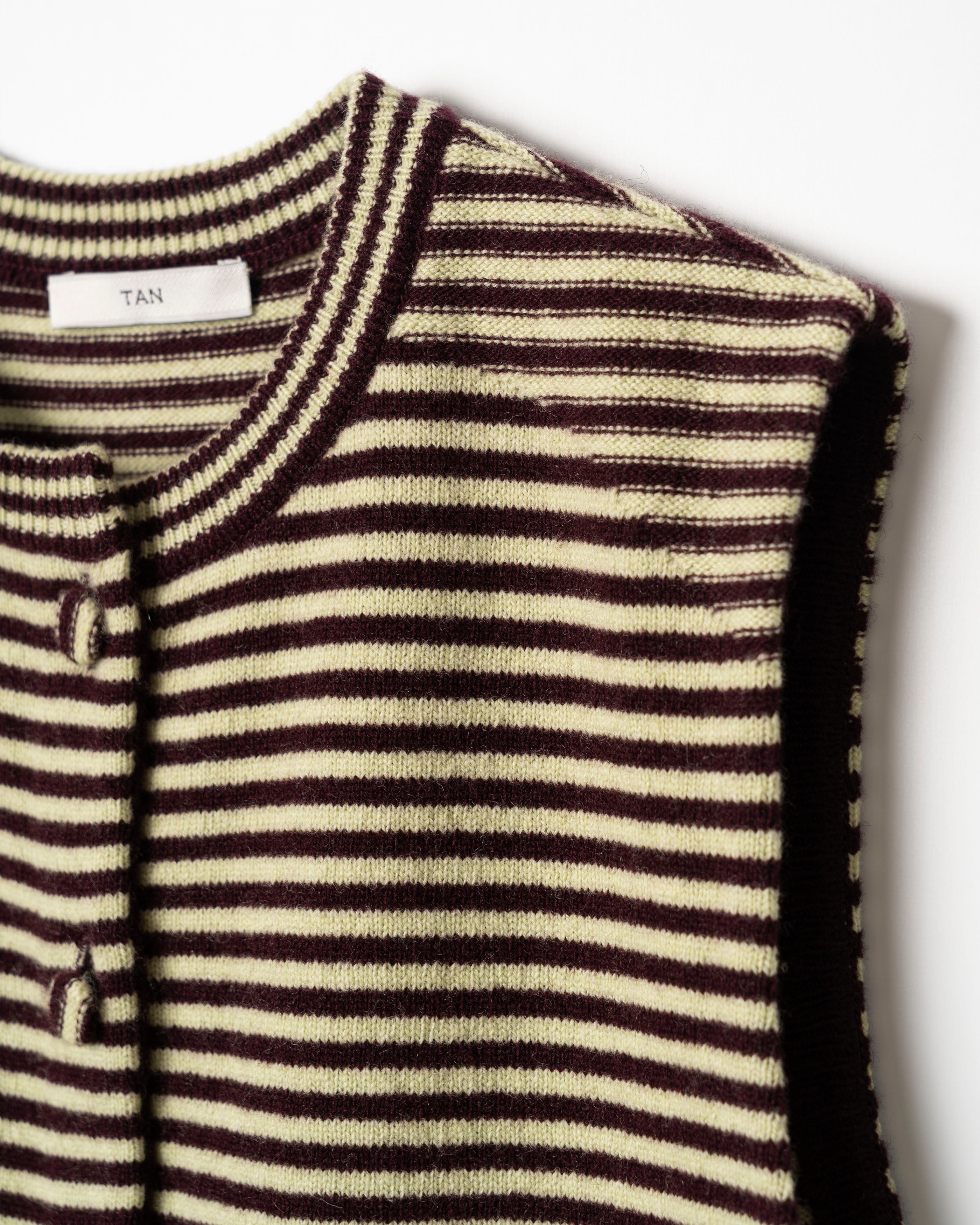 CASHMERE STRIPED KNIT VEST WITH LONG SCARF [WINE×LT GREEN]