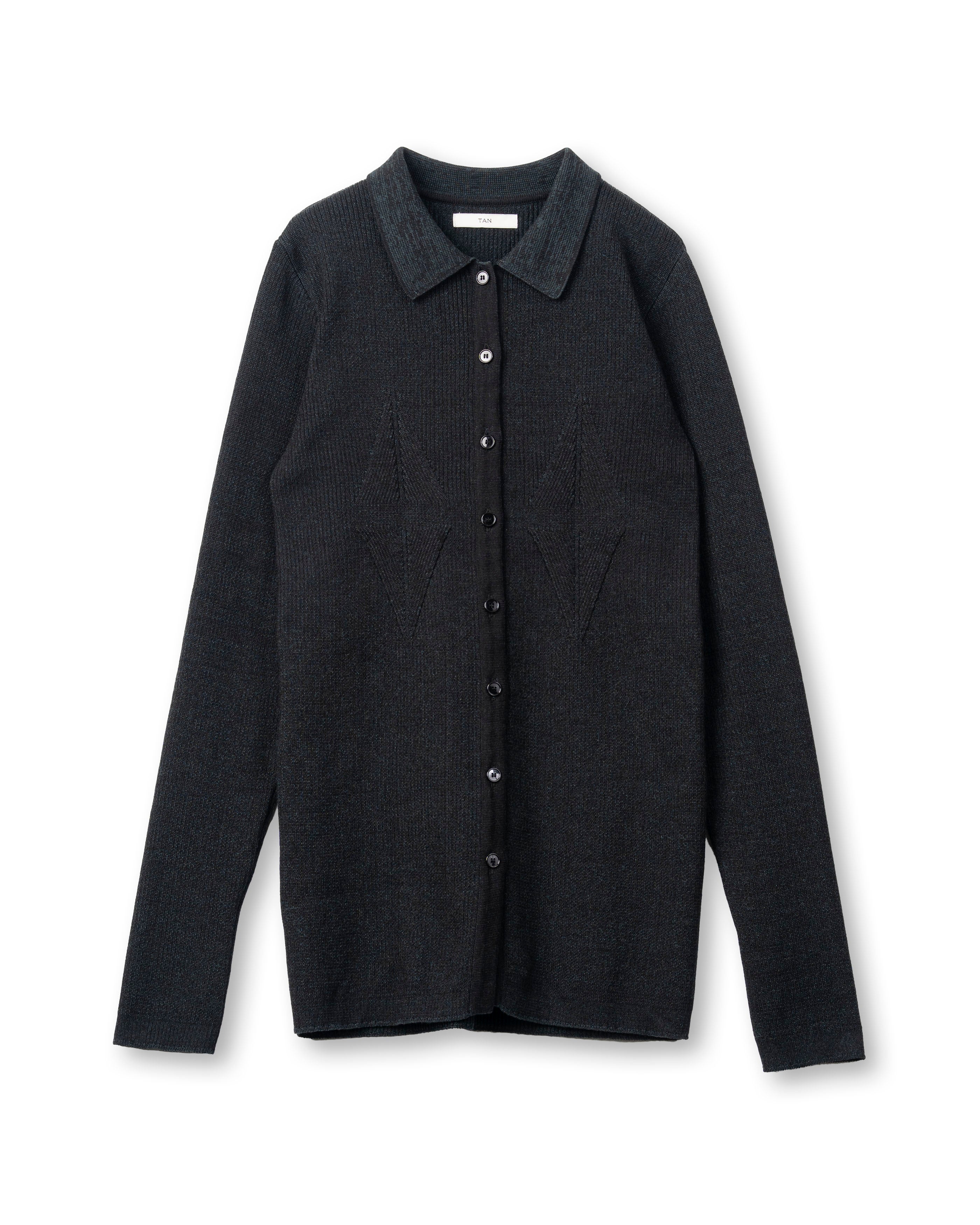 SMOOTH TENCEL WOOL KNIT DIA PATTERN SHIRTS [BLACK]