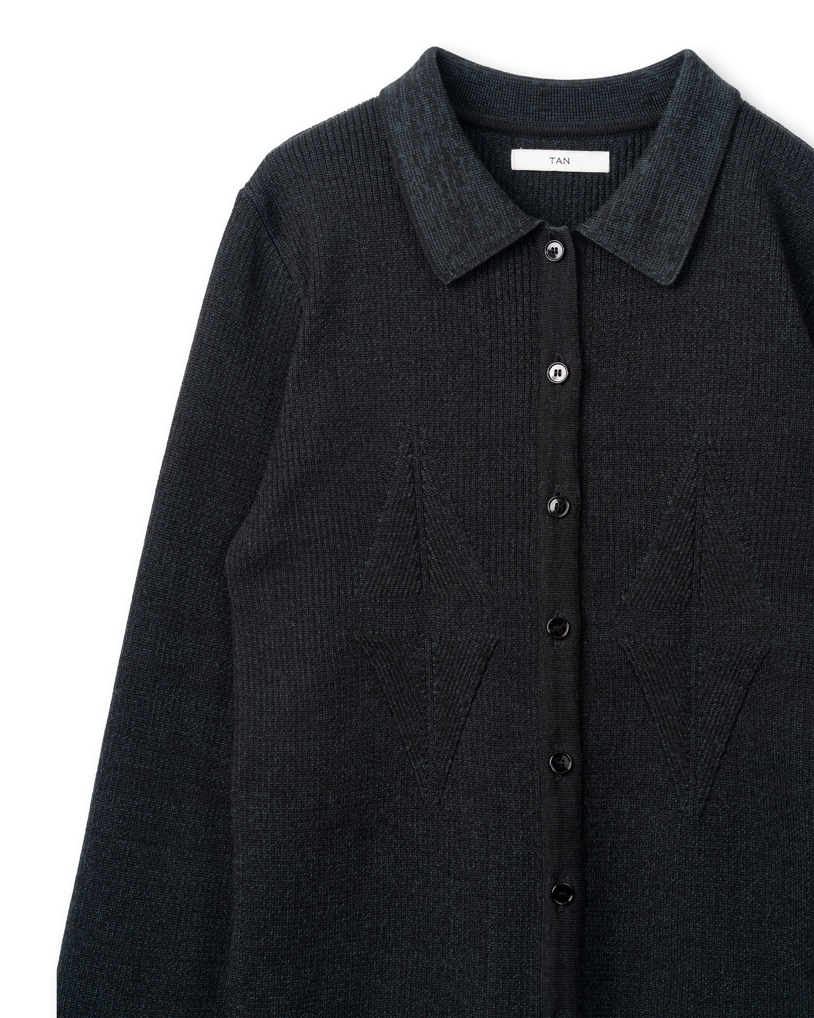 SMOOTH TENCEL WOOL KNIT DIA PATTERN SHIRTS [BLACK]