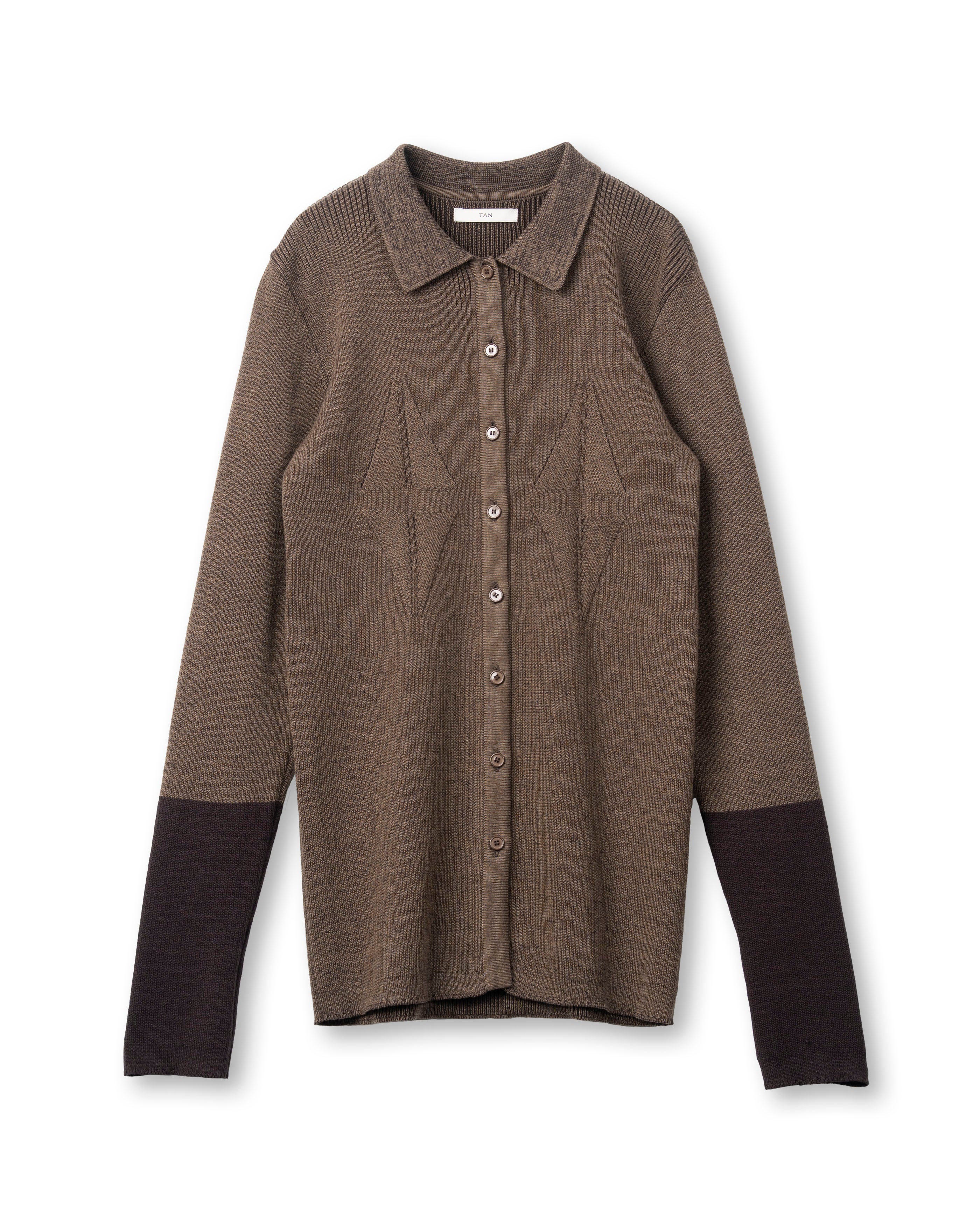 SMOOTH TENCEL WOOL KNIT DIA PATTERN SHIRTS [BROWN]