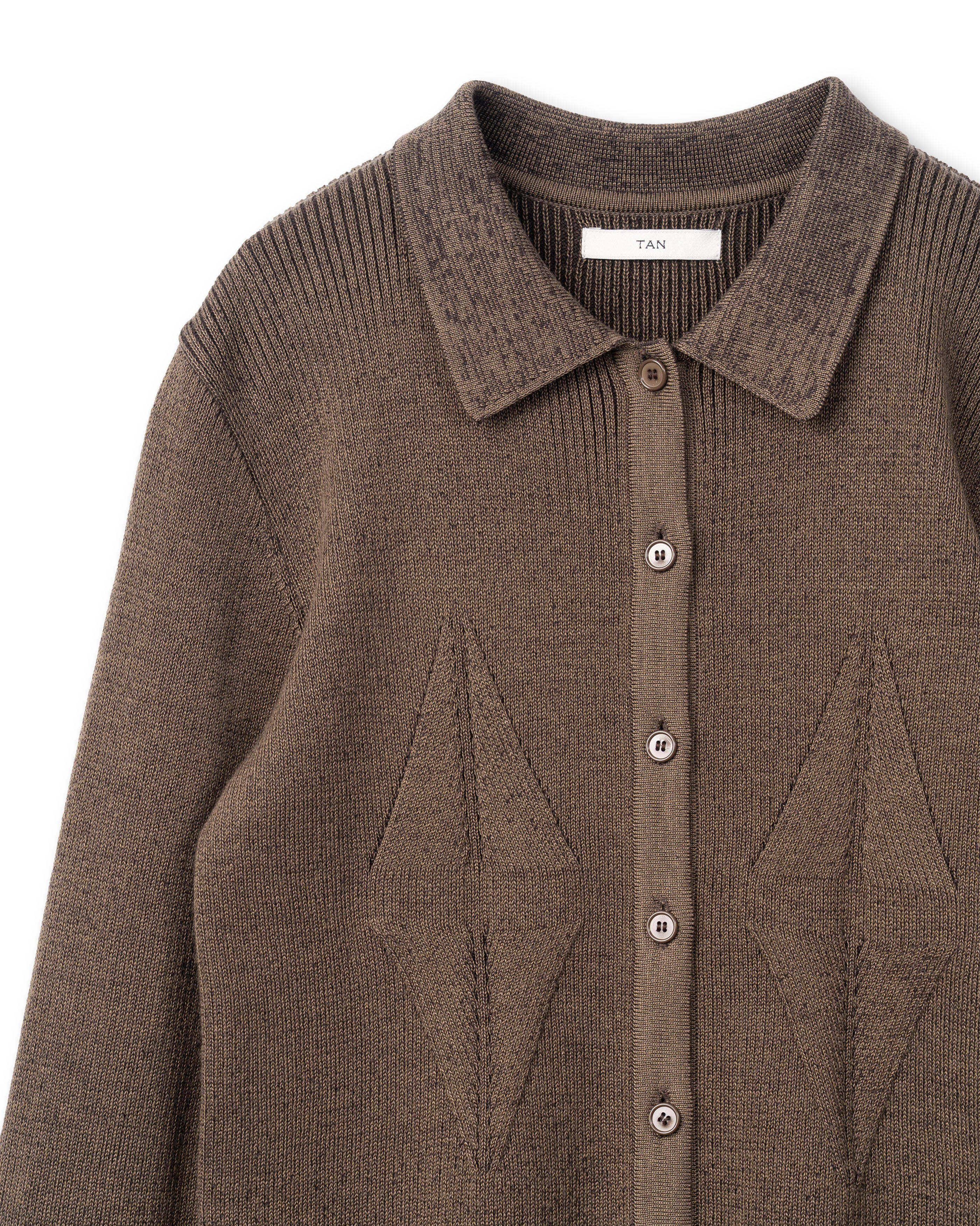 SMOOTH TENCEL WOOL KNIT DIA PATTERN SHIRTS [BROWN]