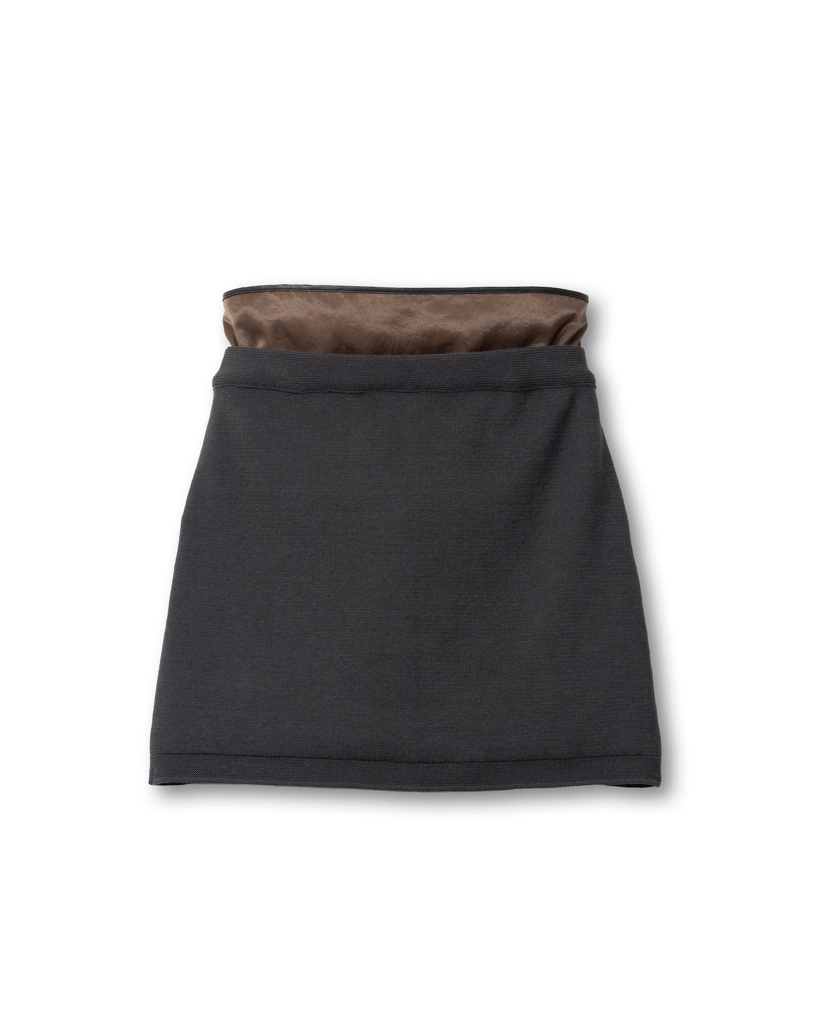 V-FRONT KNIT LAYERED MINI SKIRT [STEEL GRAY]