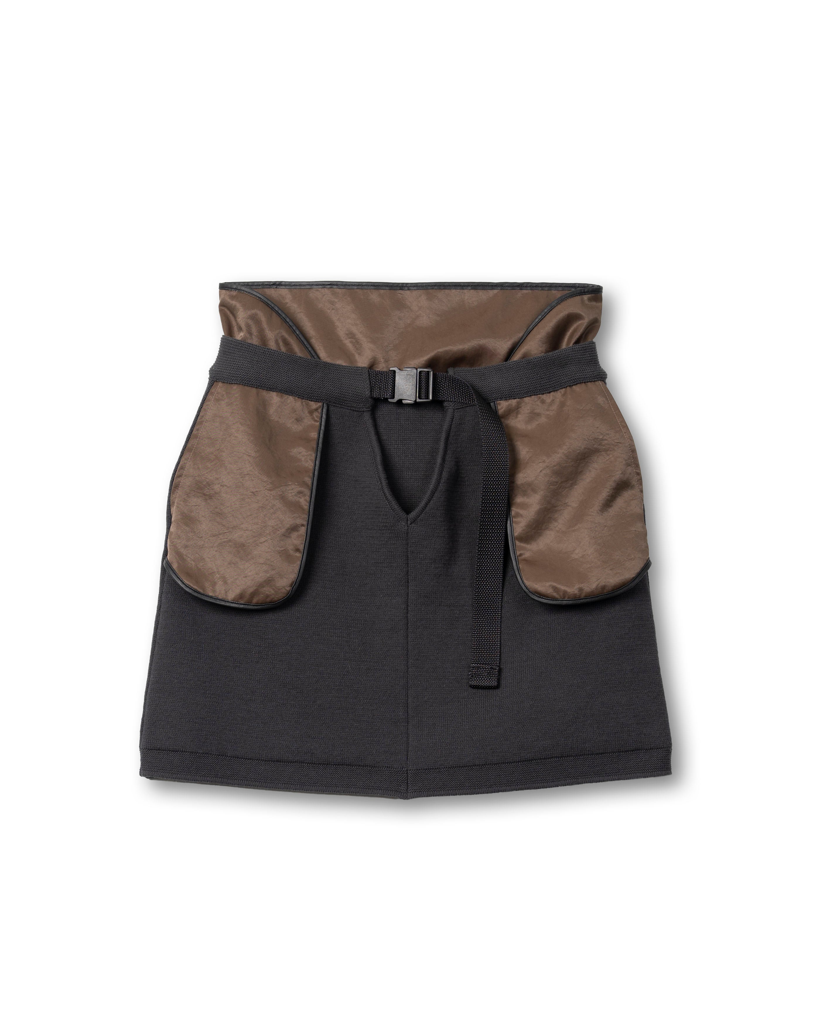 V-FRONT KNIT LAYERED MINI SKIRT [STEEL GRAY]