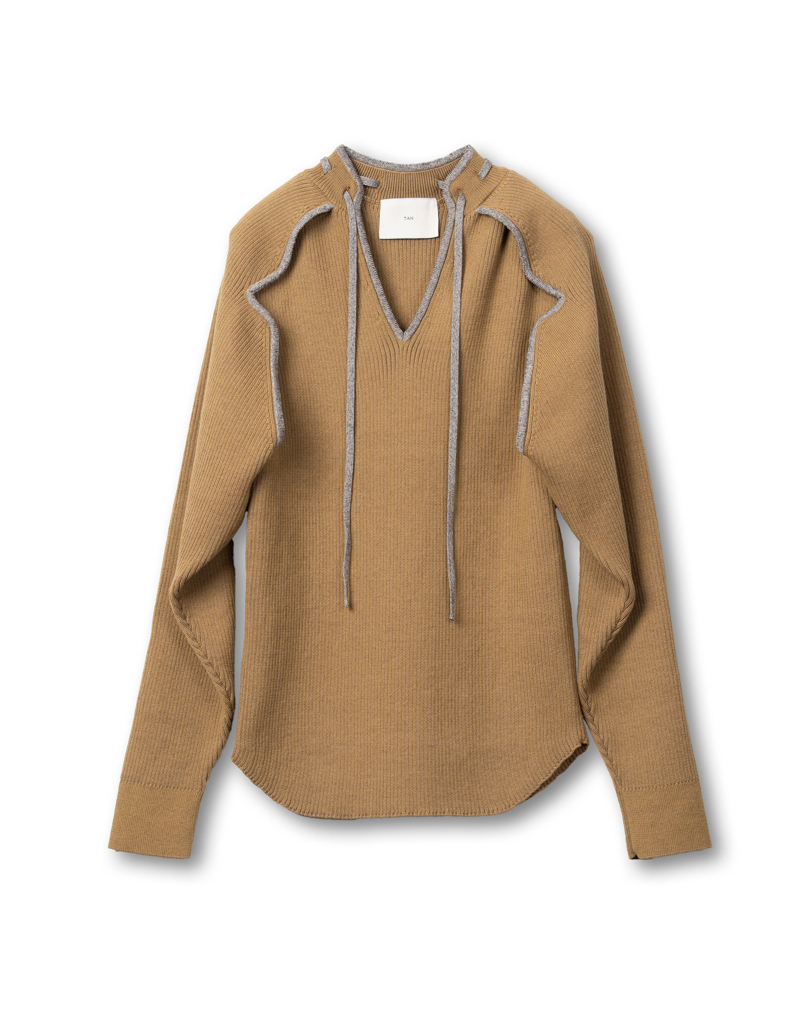 OPEN SLEEVE V/NECK KNIT TOP [CAMEL]