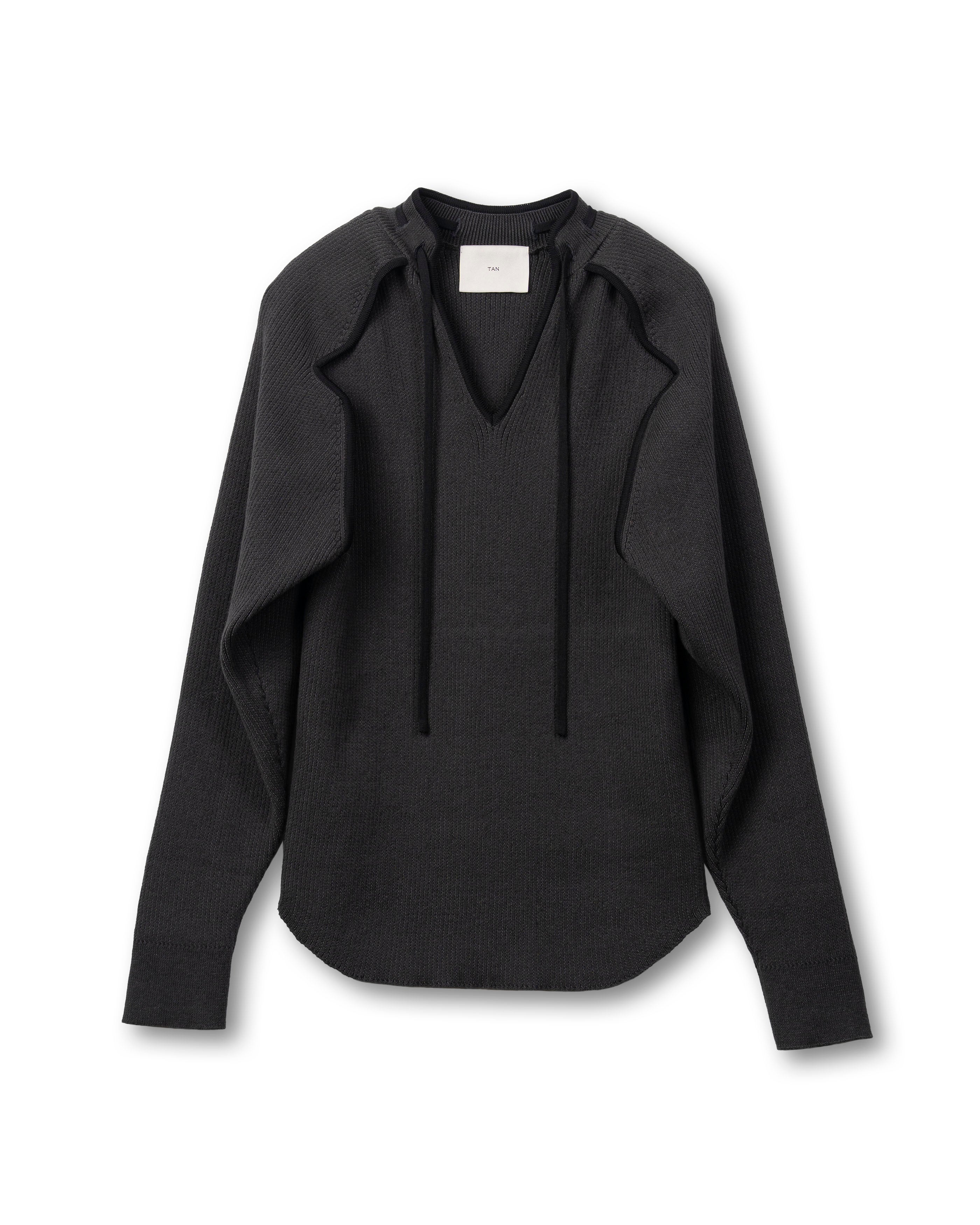 OPEN SLEEVE V/NECK KNIT TOP [STEEL GRAY]