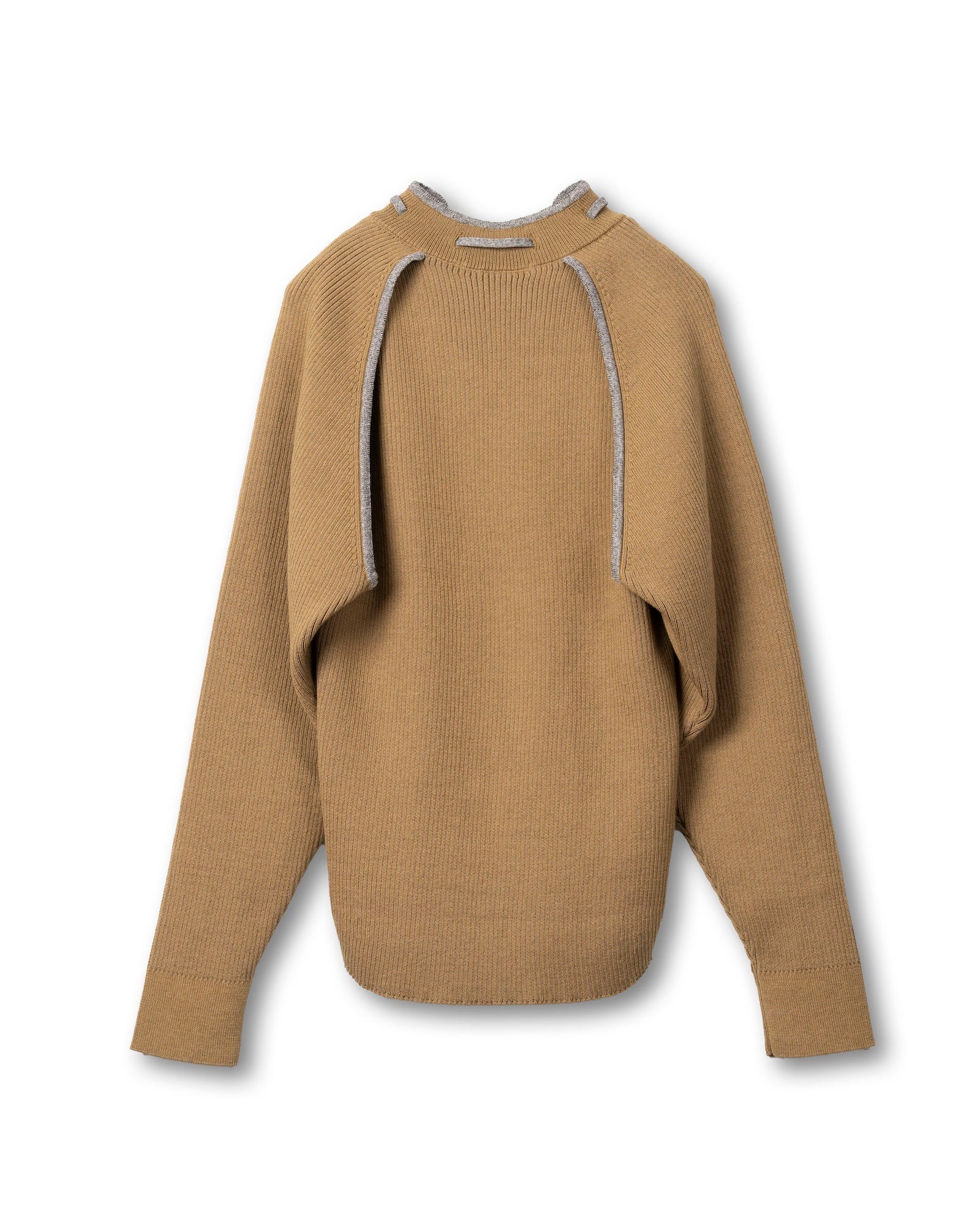 OPEN SLEEVE V/NECK KNIT TOP [CAMEL]