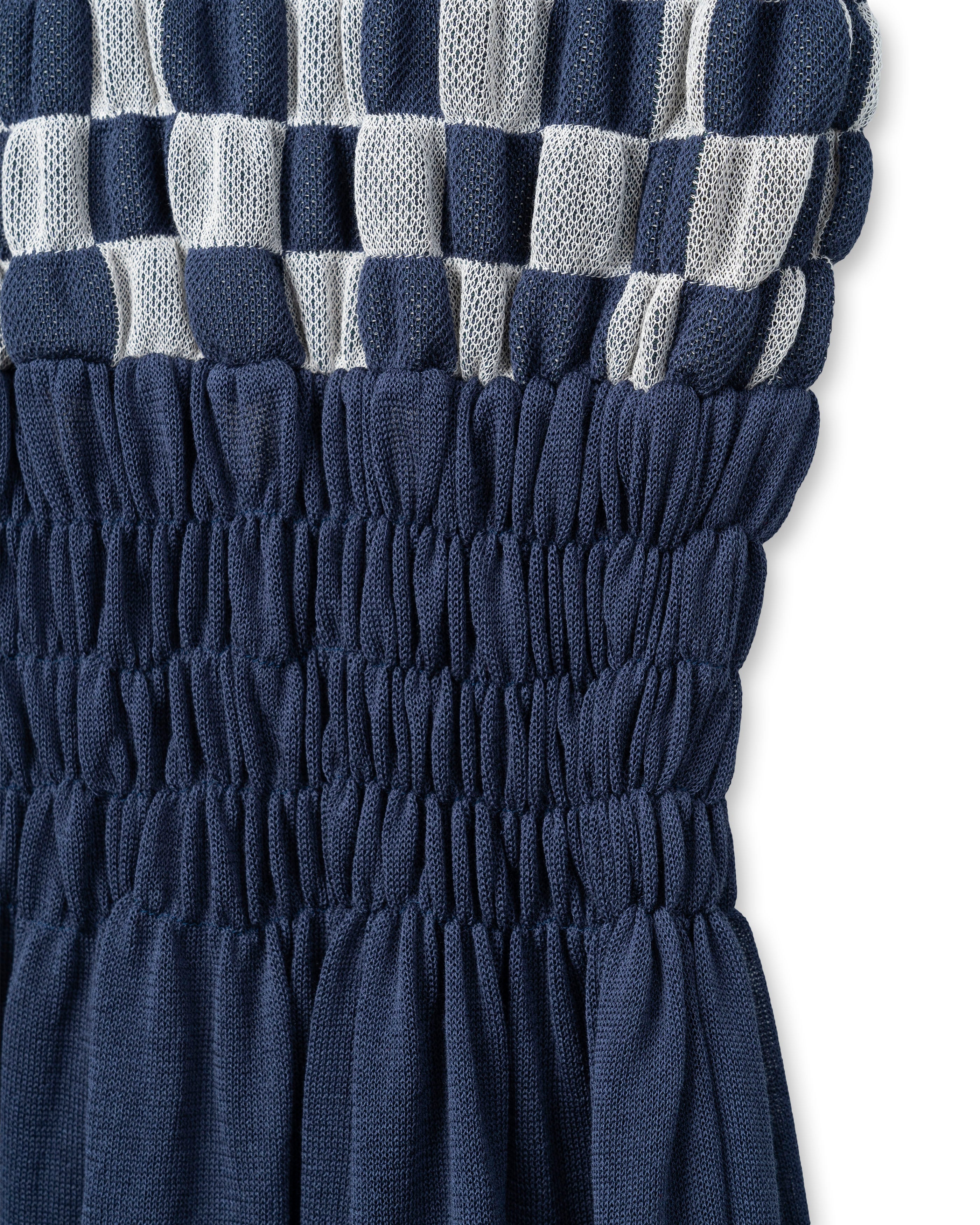 SHIRRING CHECKED DRESS [NAVY]