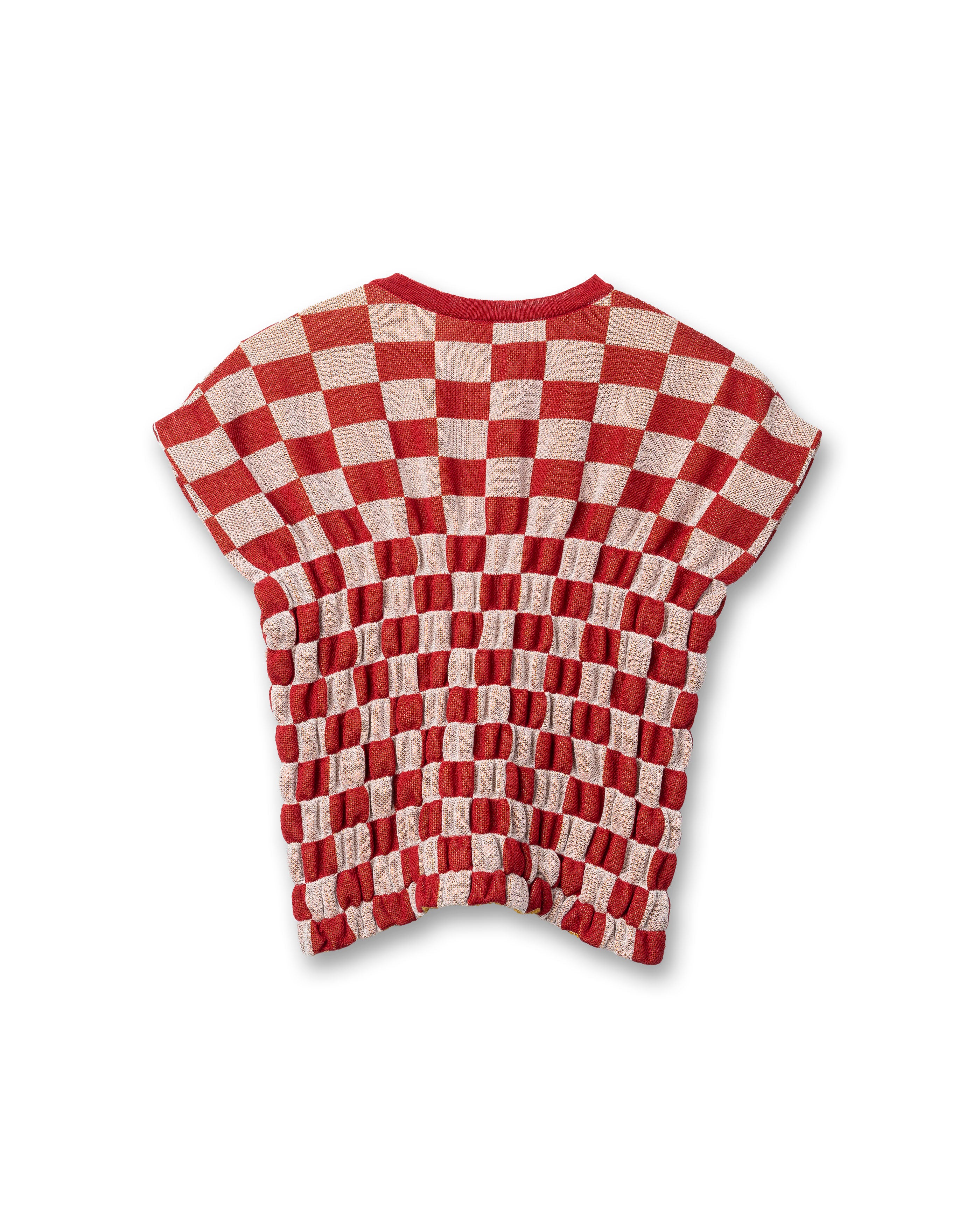 SHIRRING CHECKED TOPS [RED]