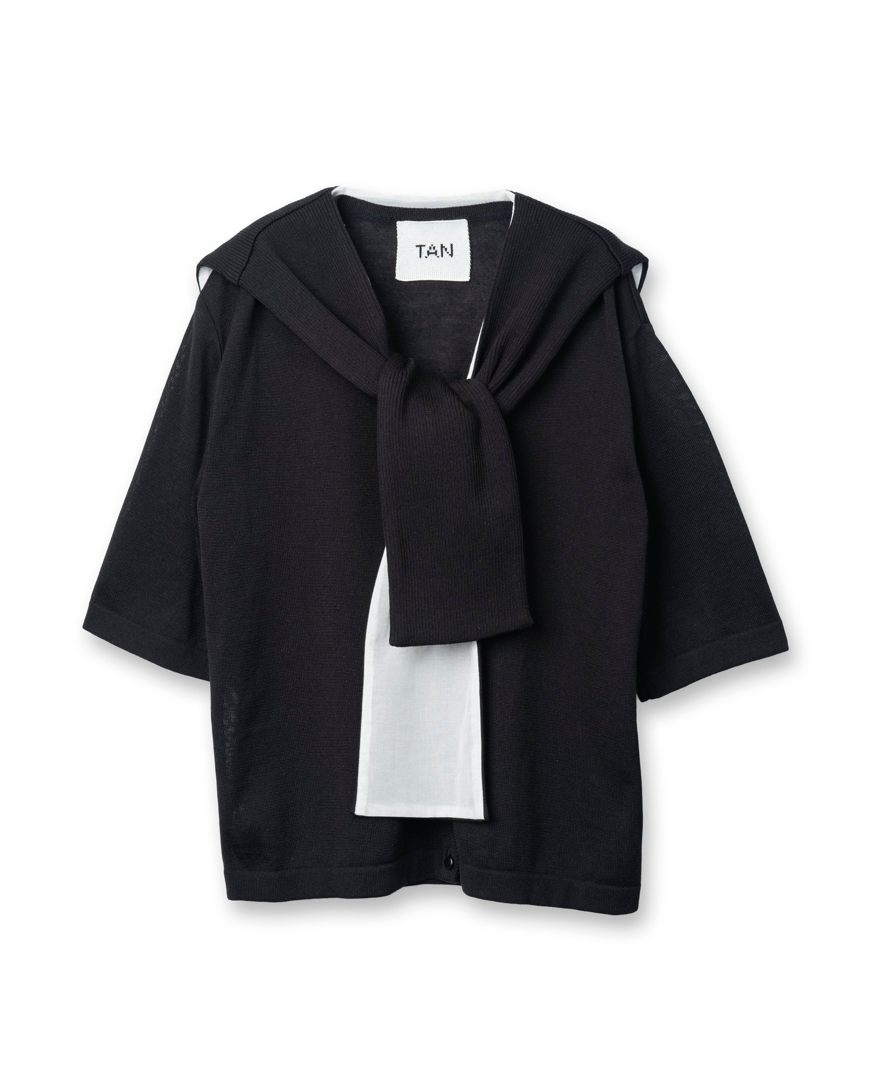 SAILOR COLLAR V/NECK CARDIGAN [BLACK]