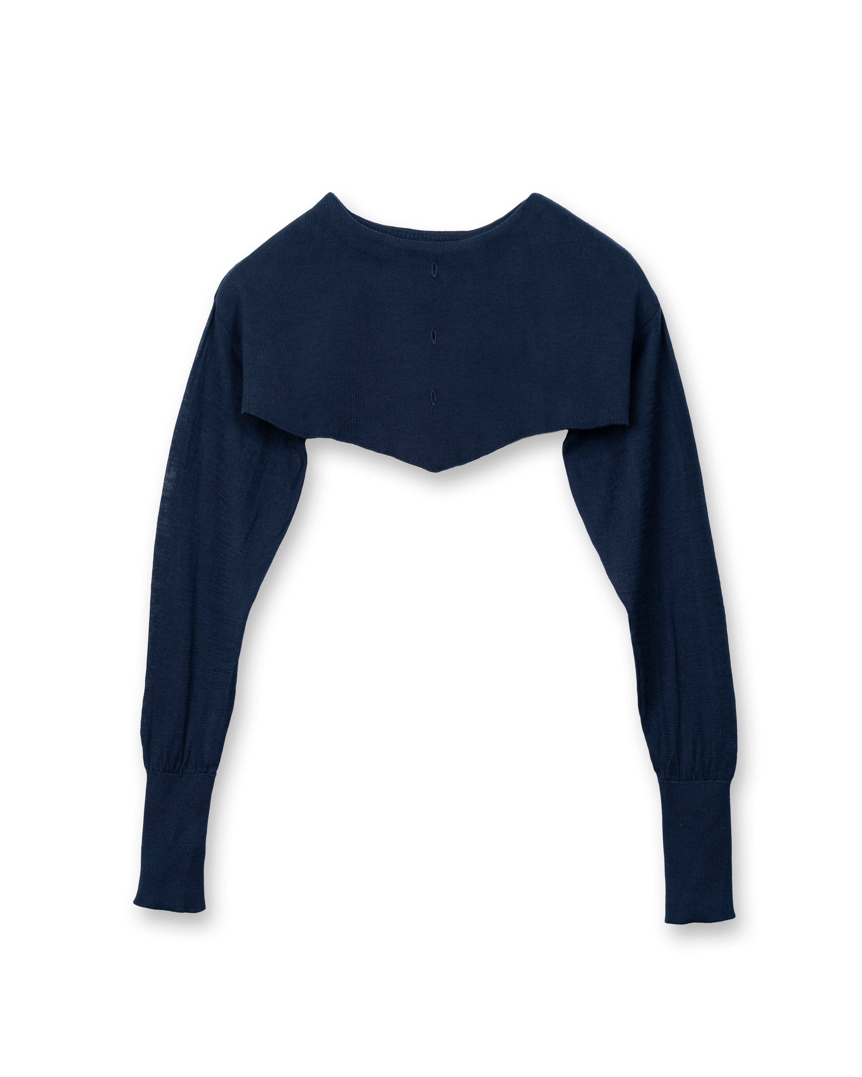 SILK MIX V/HEM SHORT TOPS [NAVY]