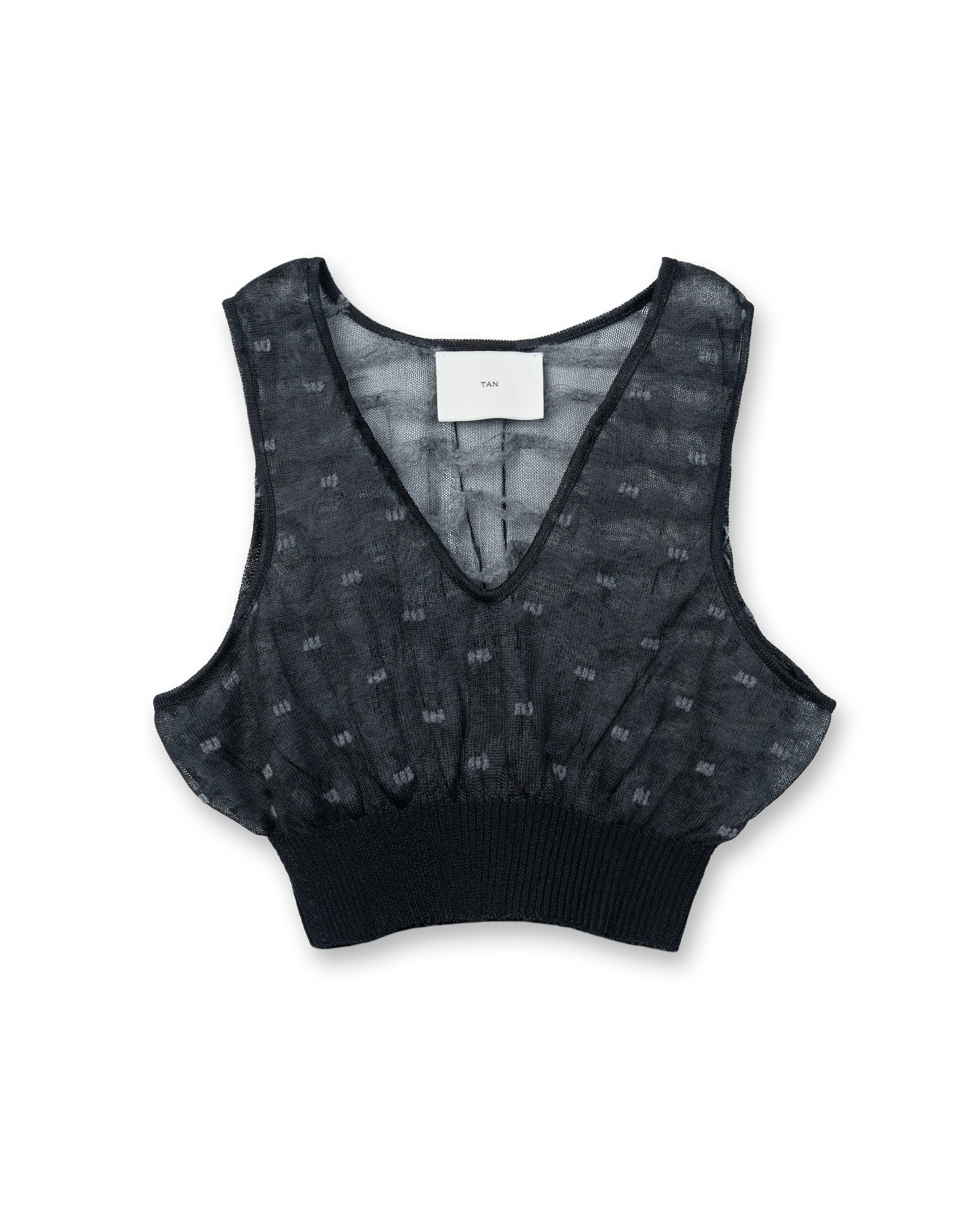 JACQUARD V/N SHEER TOPS [BLACK]