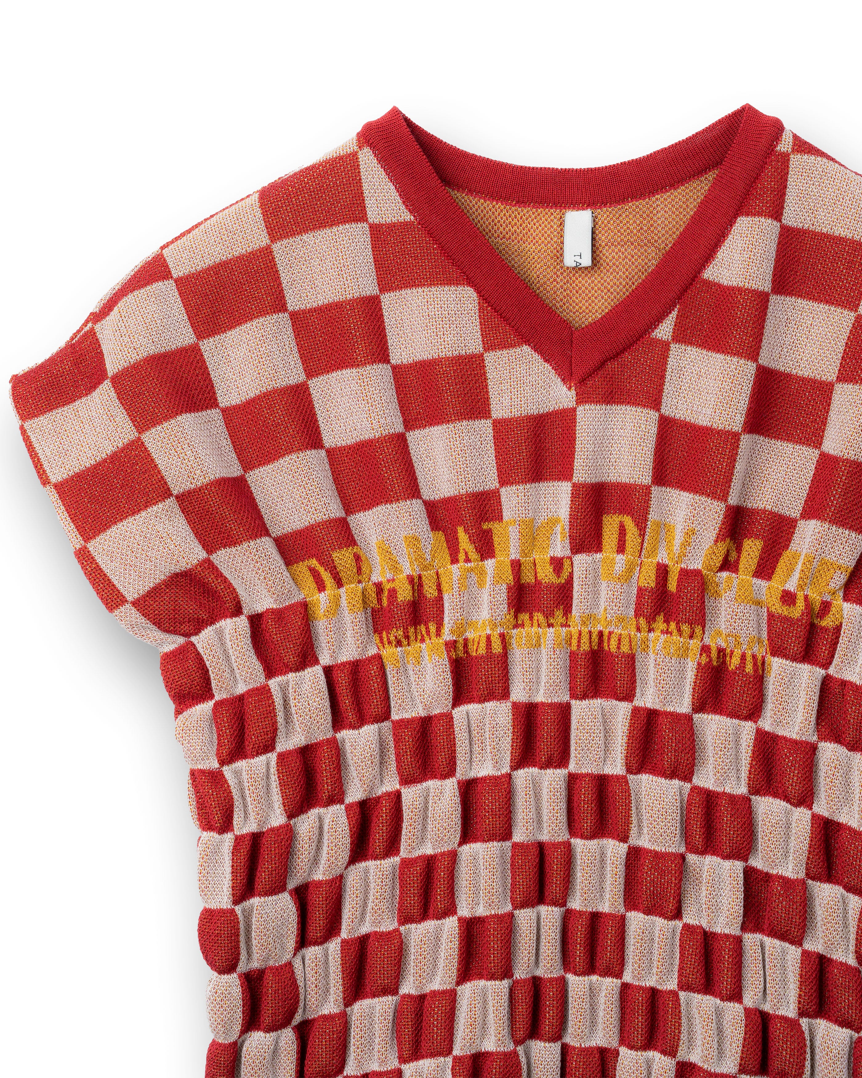 SHIRRING CHECKED TOPS [RED]