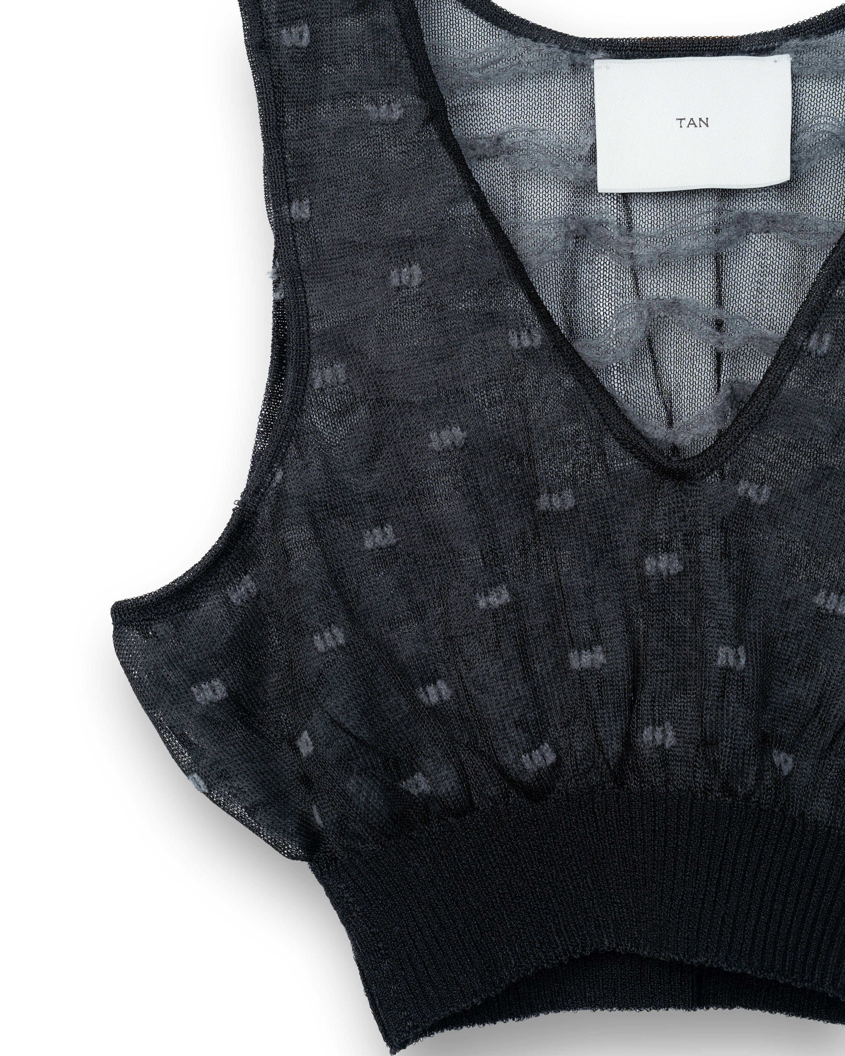 JACQUARD V/N SHEER TOPS [BLACK]