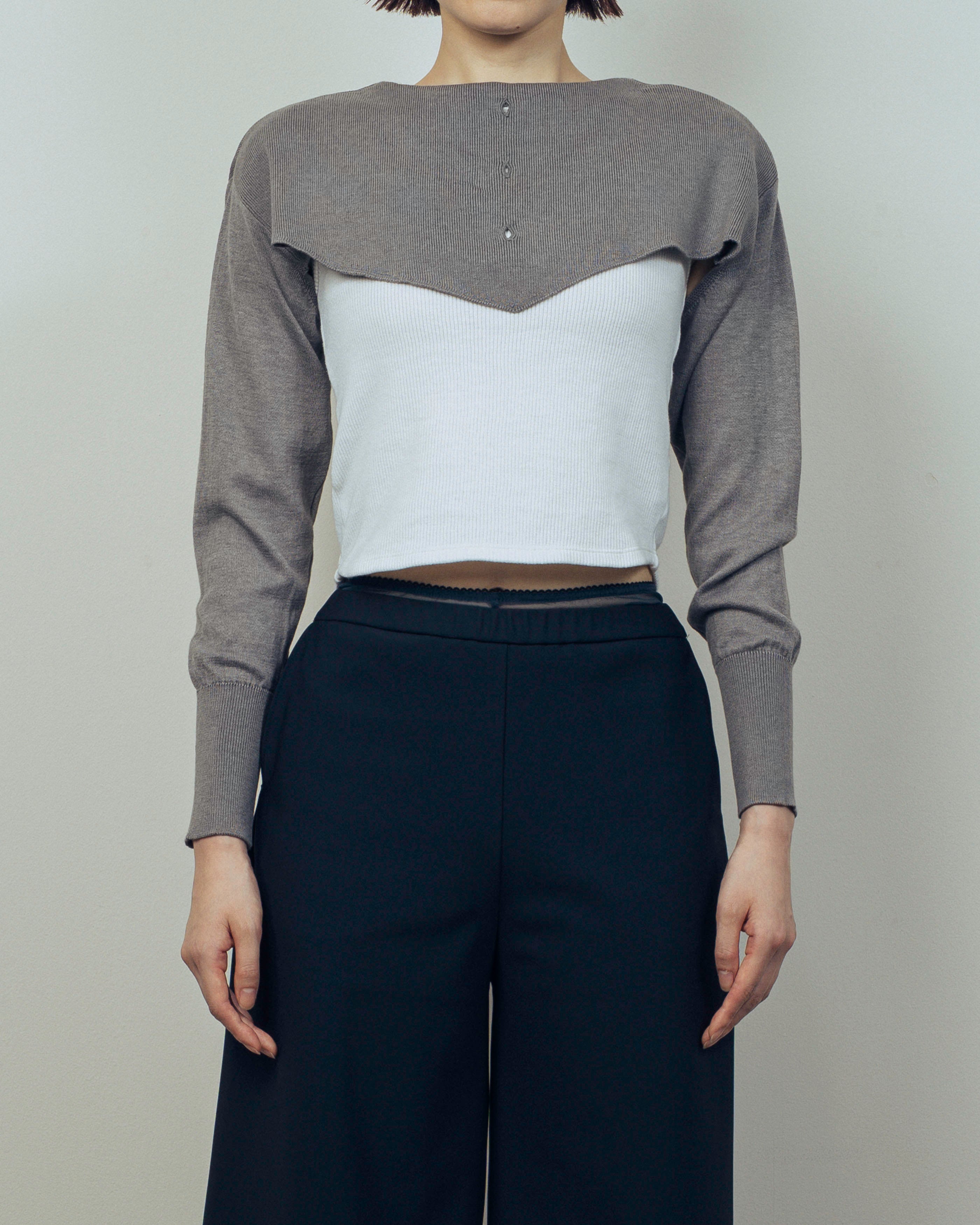 SILK MIX V/HEM SHORT TOPS [GRAY]