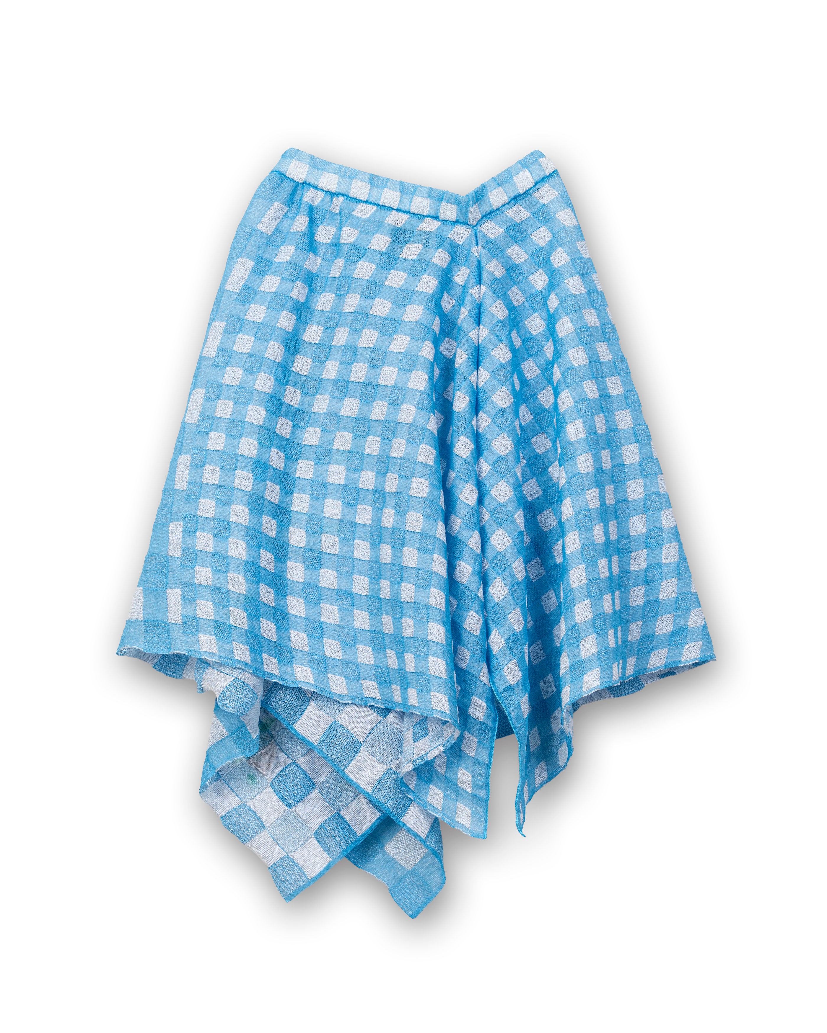 FLOWER PRINTED GINGHAM KNIT SKIRT [BLUE]