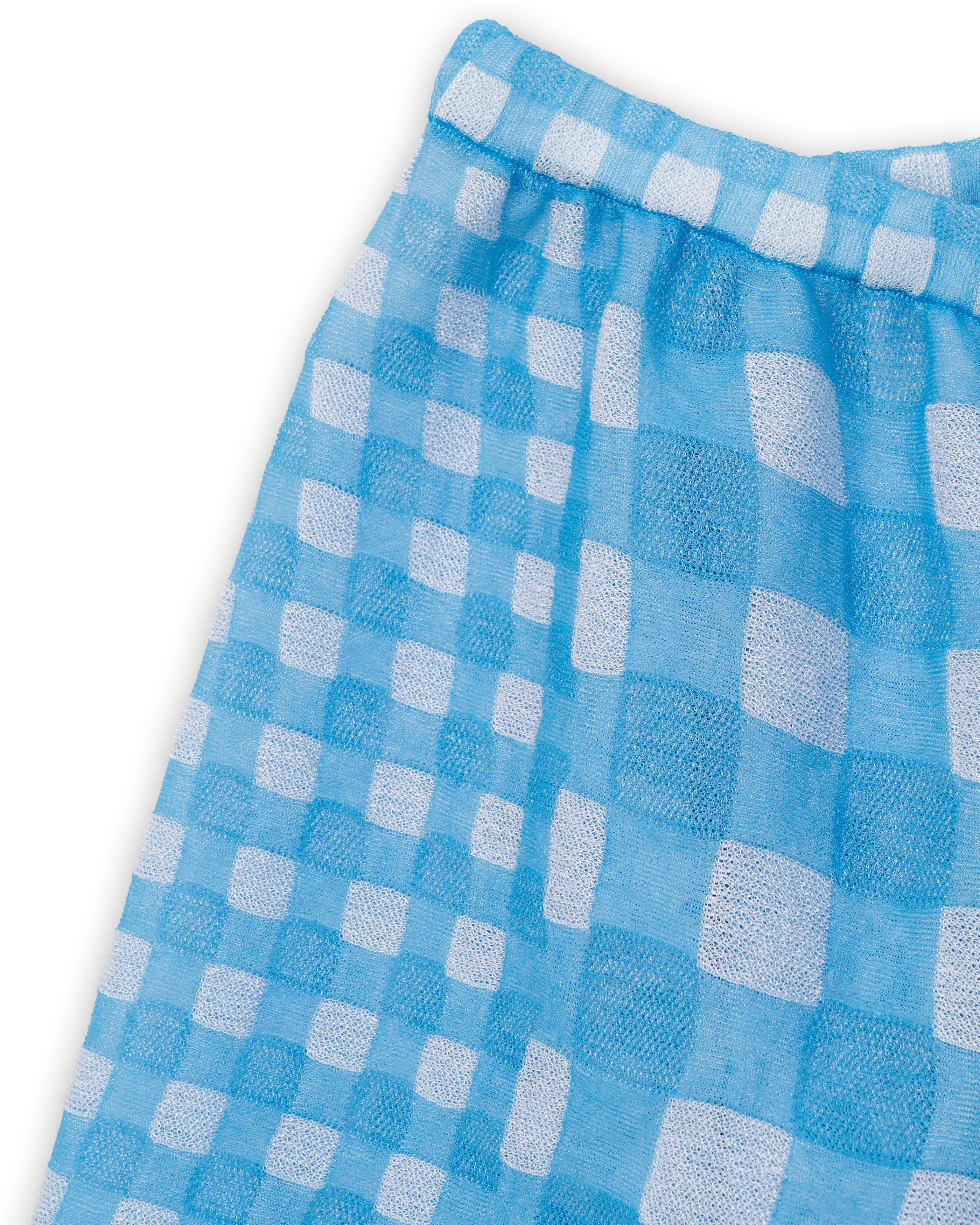 FLOWER PRINTED GINGHAM KNIT SKIRT [BLUE]