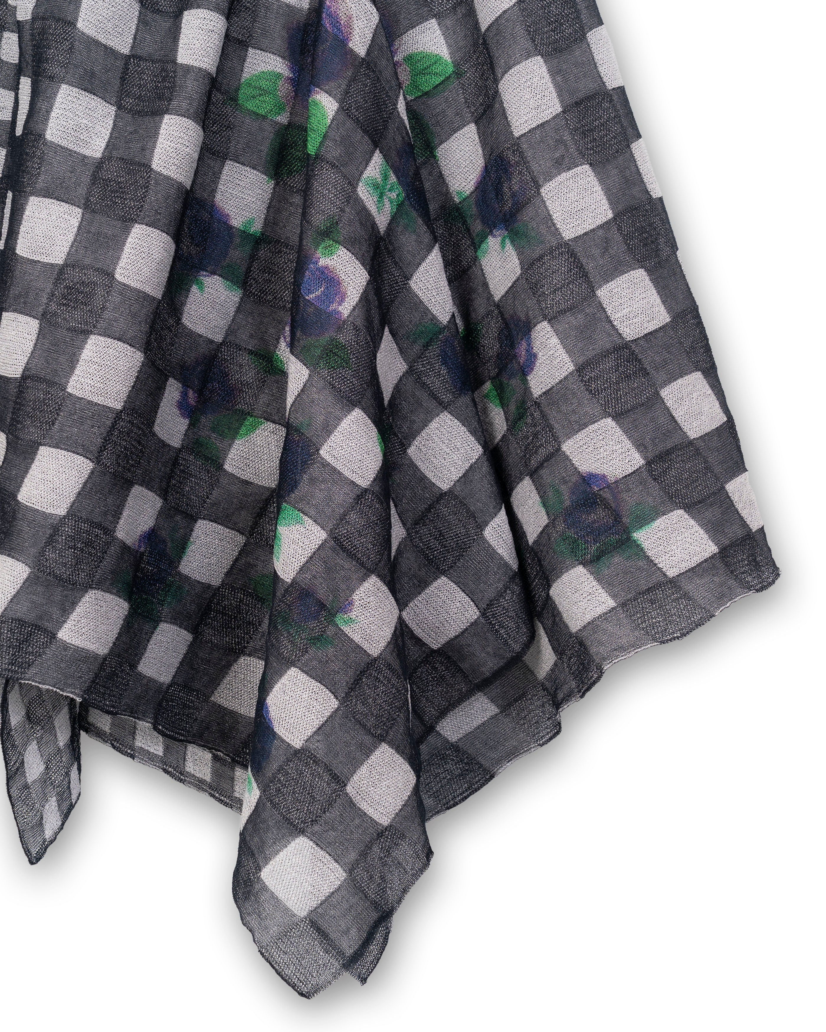 FLOWER PRINTED GINGHAM KNIT SKIRT [NAVY]