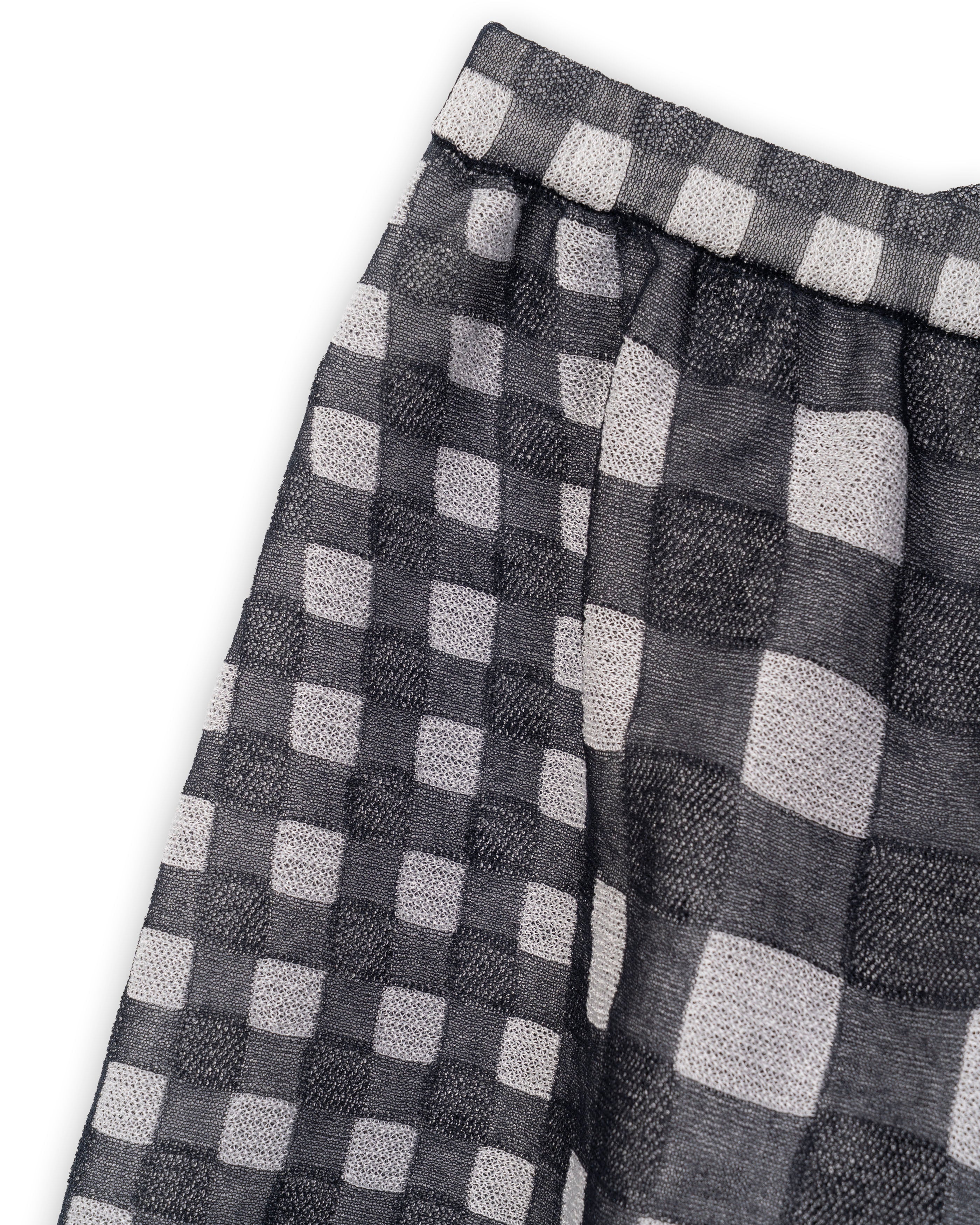 FLOWER PRINTED GINGHAM KNIT SKIRT [NAVY]