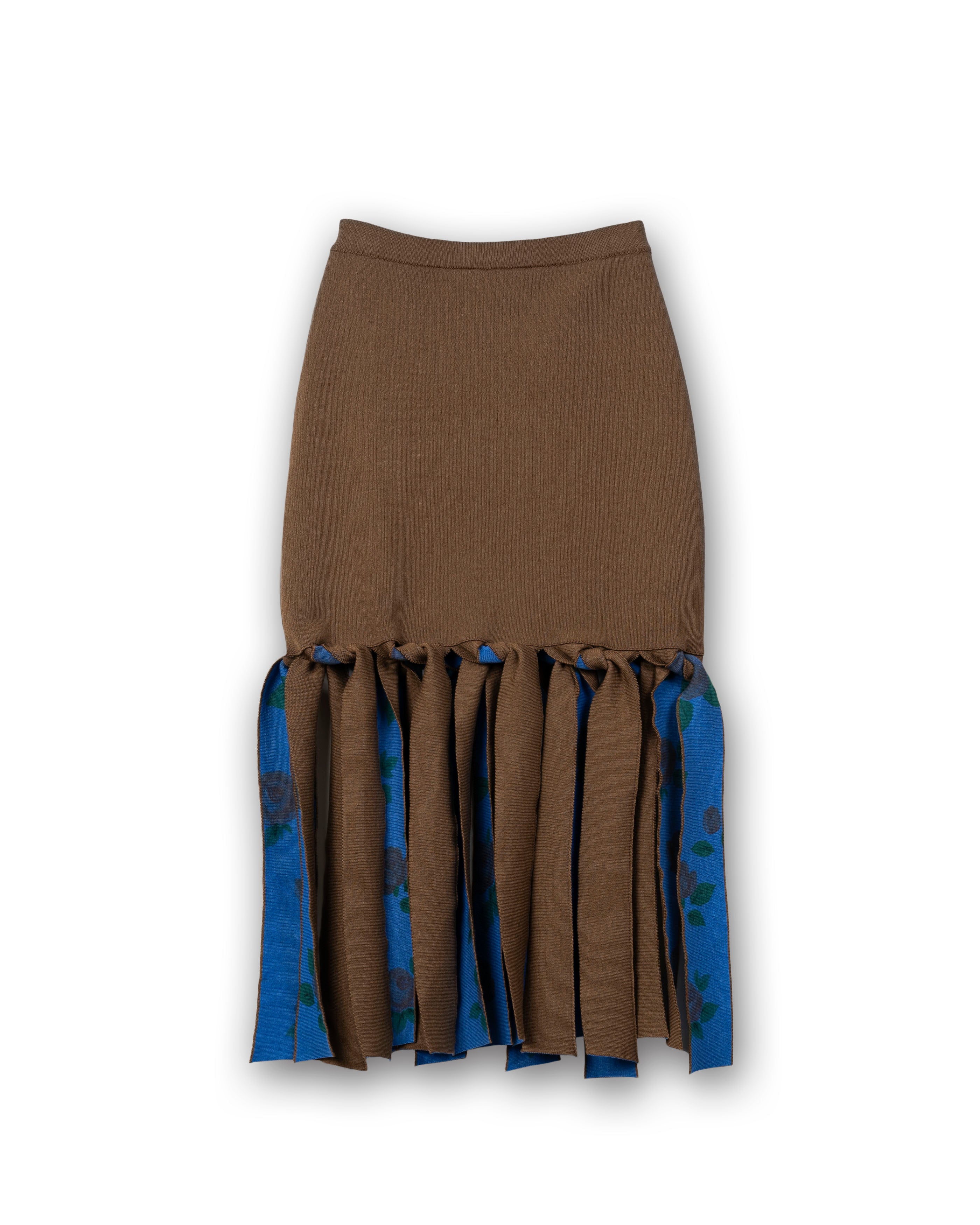 FLOWING FLOWER PRINTED KNIT SKIRT [BROWN]