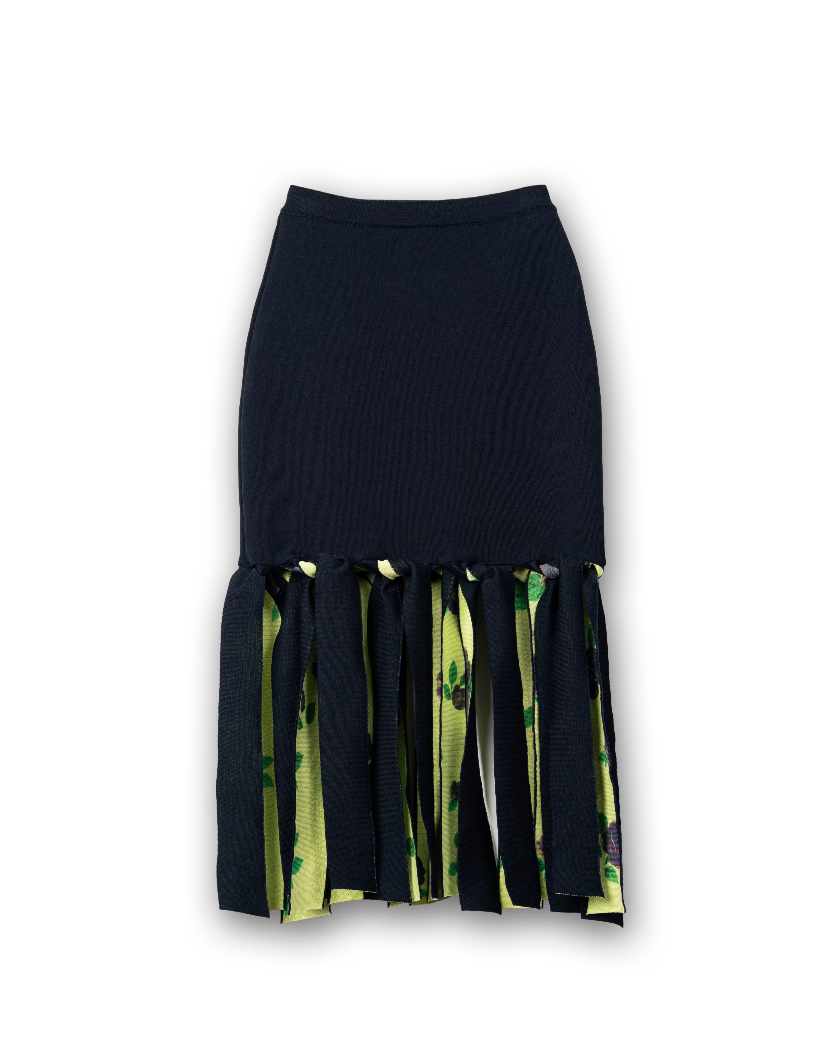 FLOWING FLOWER PRINTED KNIT SKIRT [DARK NAVY]