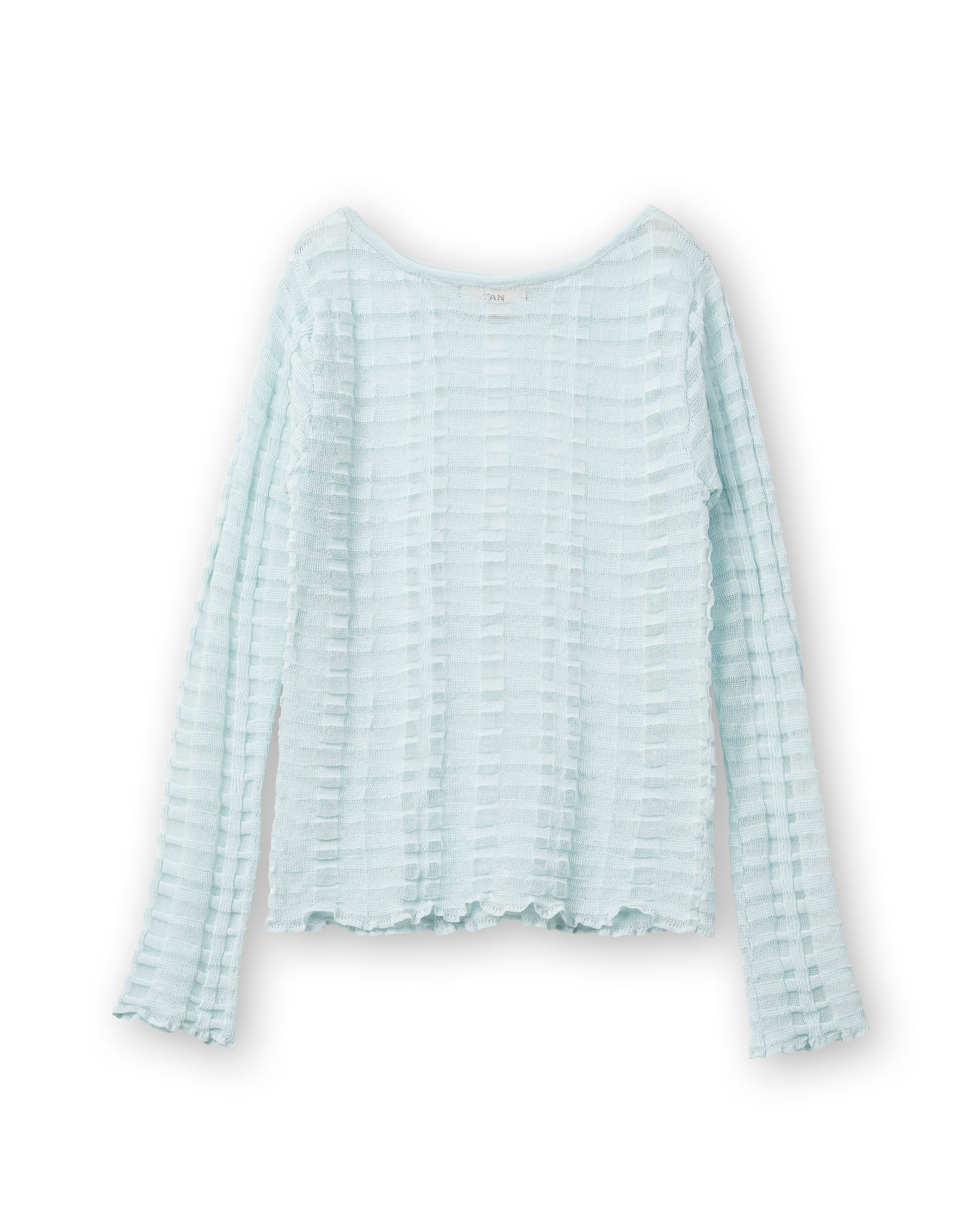 FLOWING CHECKED KNIT PULLOVER [AQUA]