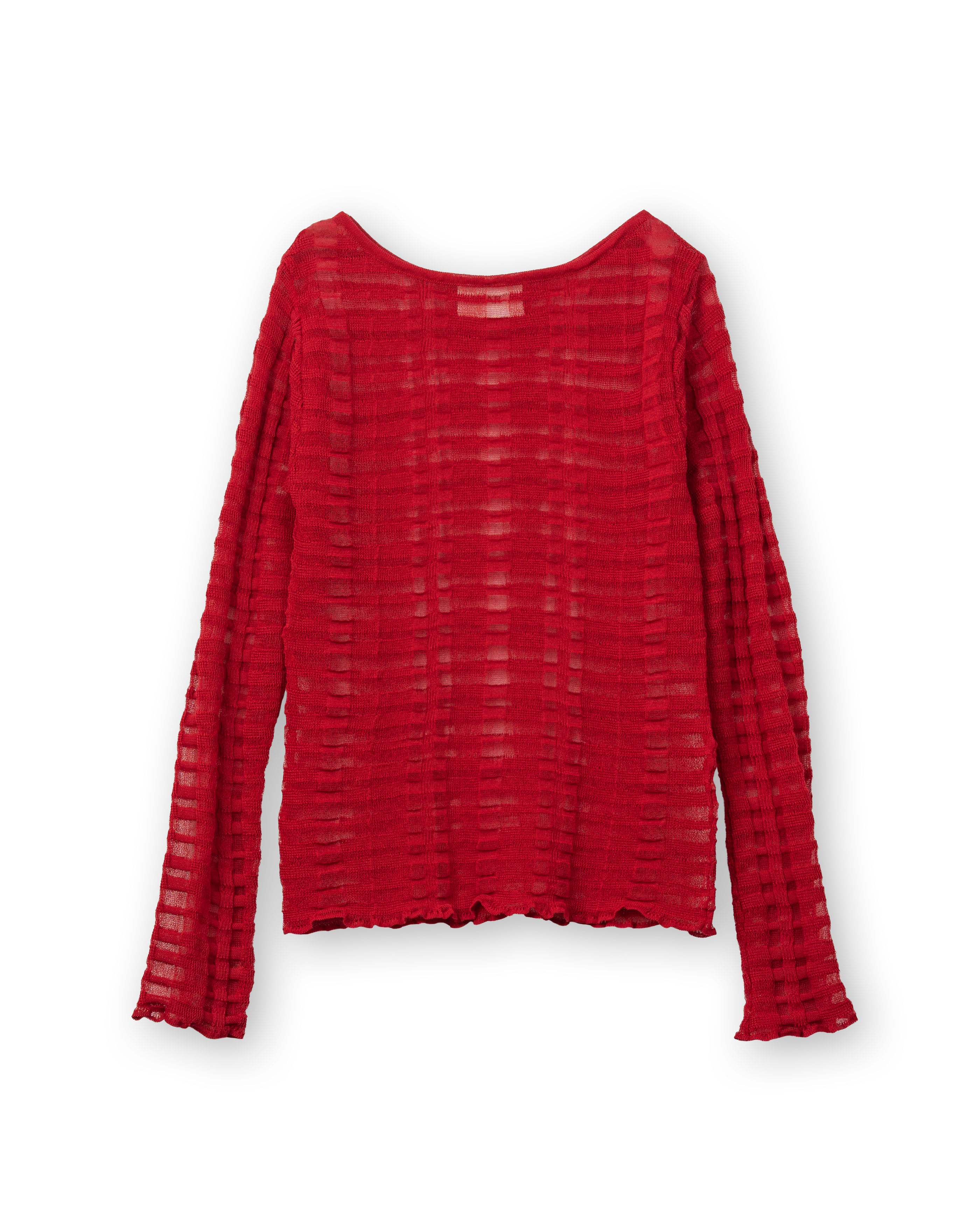 FLOWING CHECKED KNIT PULLOVER [RED]