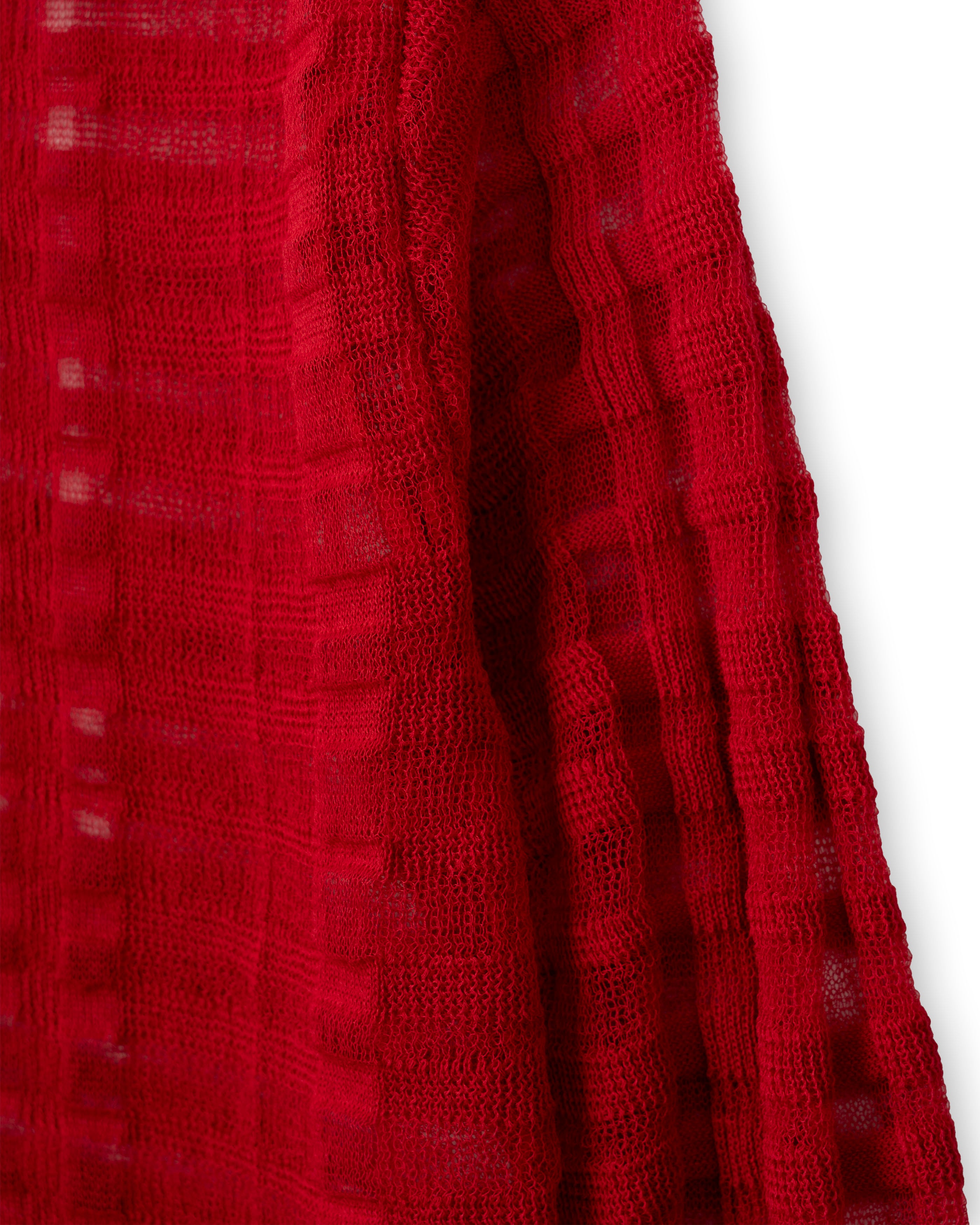 FLOWING CHECKED KNIT PULLOVER [RED]