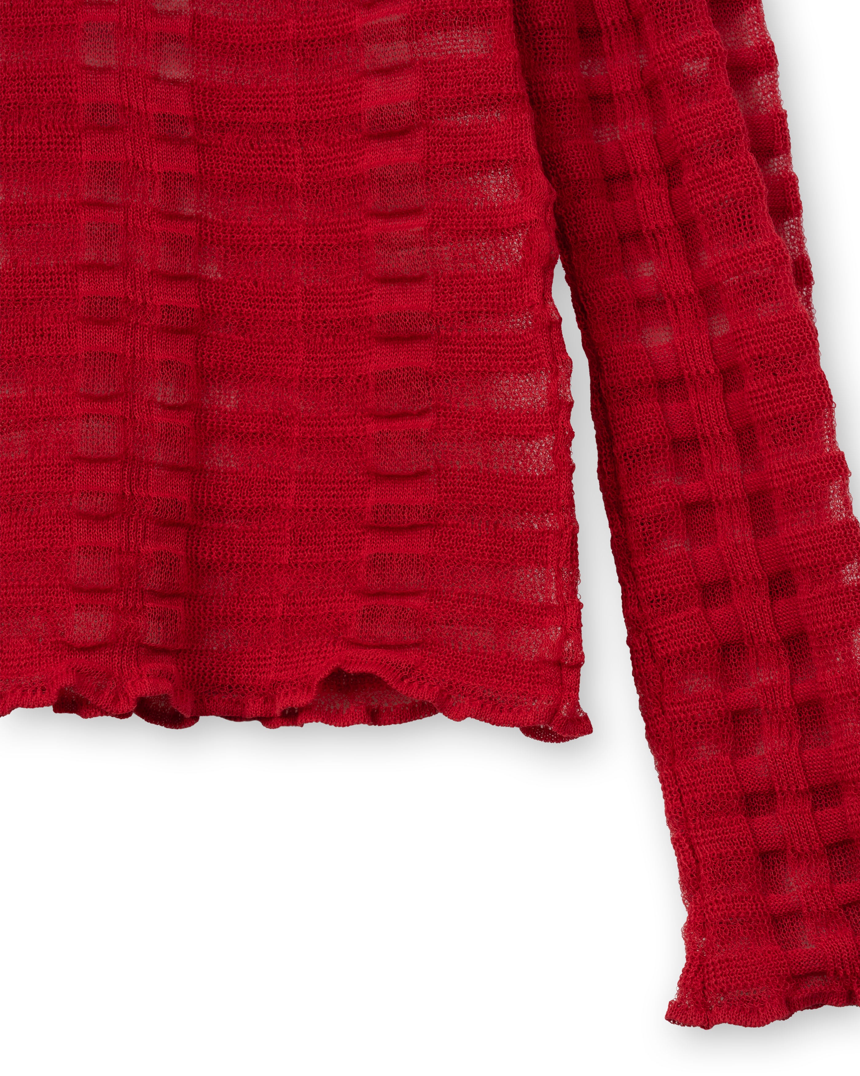 FLOWING CHECKED KNIT PULLOVER [RED]